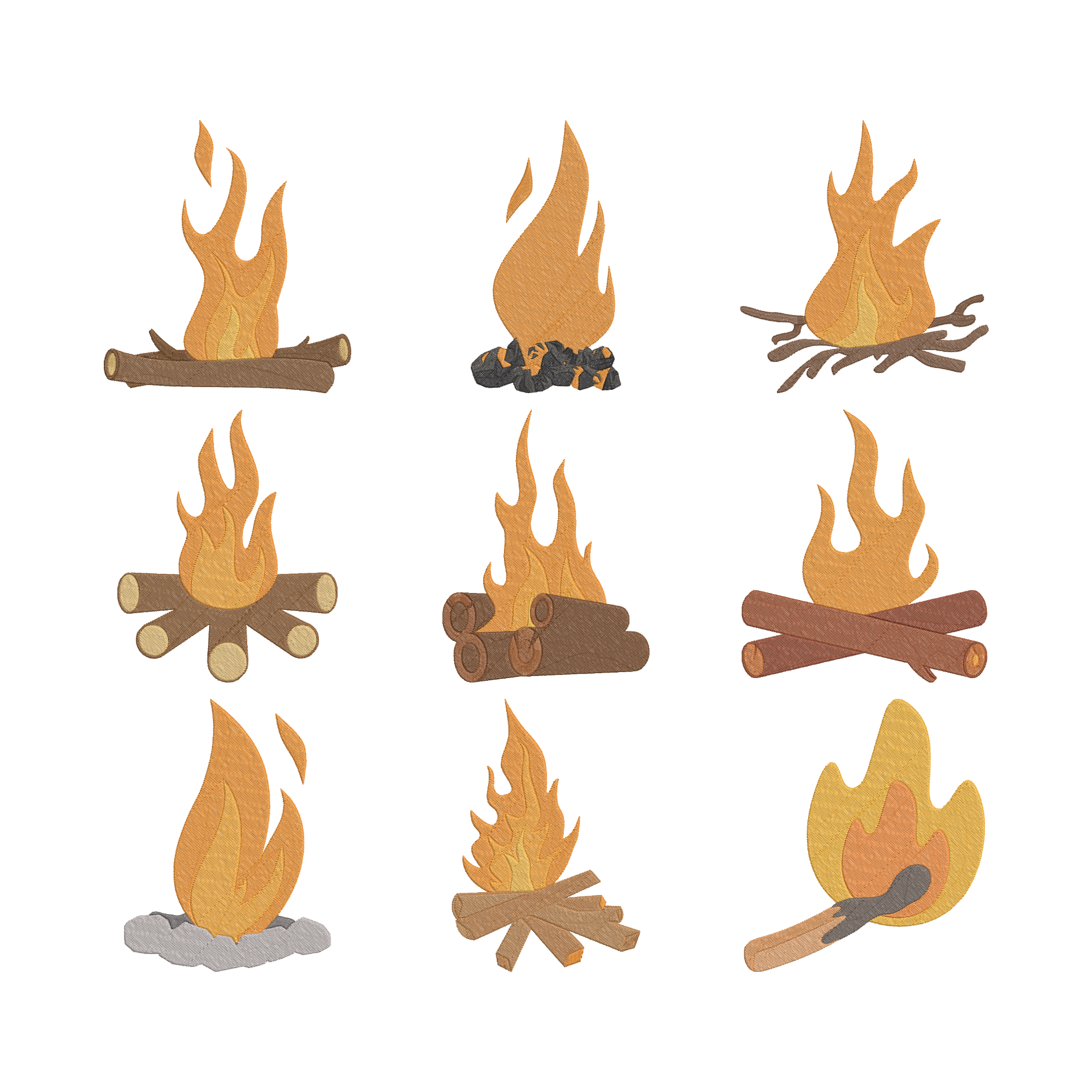 Campfire Embroidery Design Bundle, Bonfire Machine Embroidery File, Camping Fire Instant Download