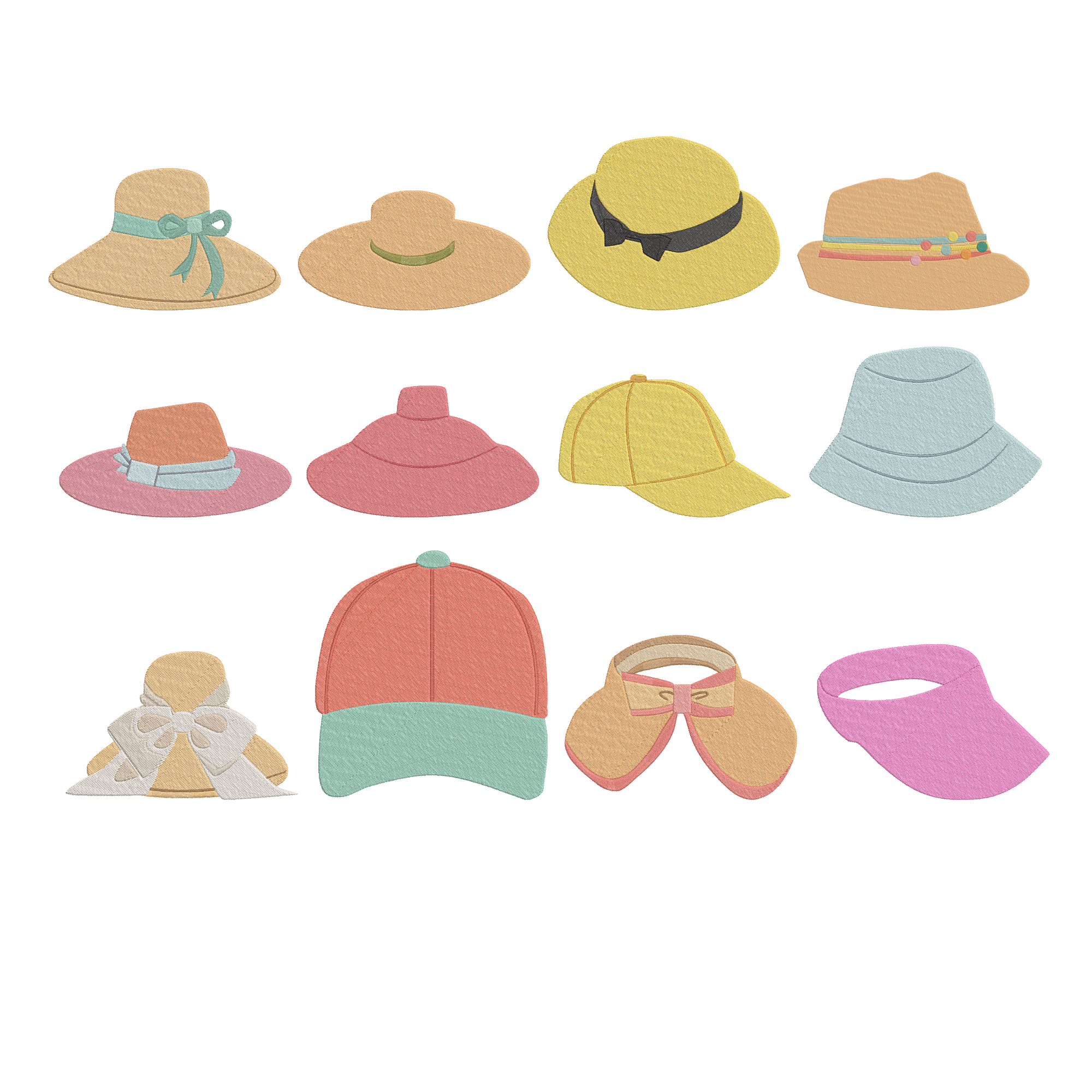 Hat Embroidery Design Bundle, Summer Hat Machine Embroidery File, Cap Visor Instant Download