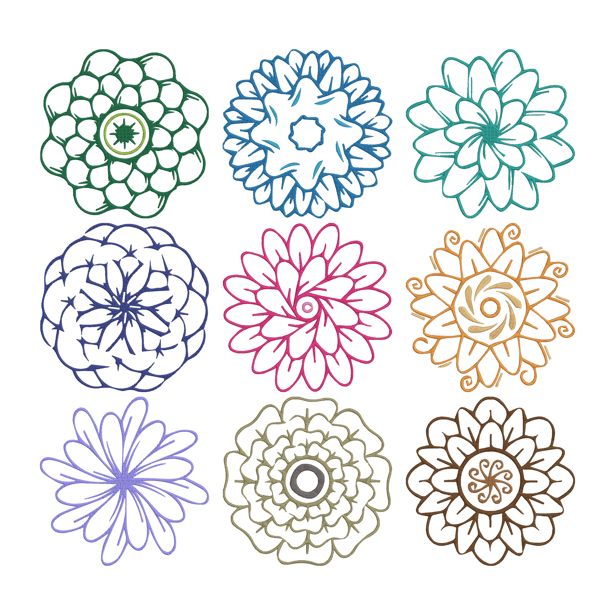 Mandala Flower Embroidery Design Bundle, Floral Line Art Machine Embroidery File, Decorative Flower Embroidery Set,  Instant Download