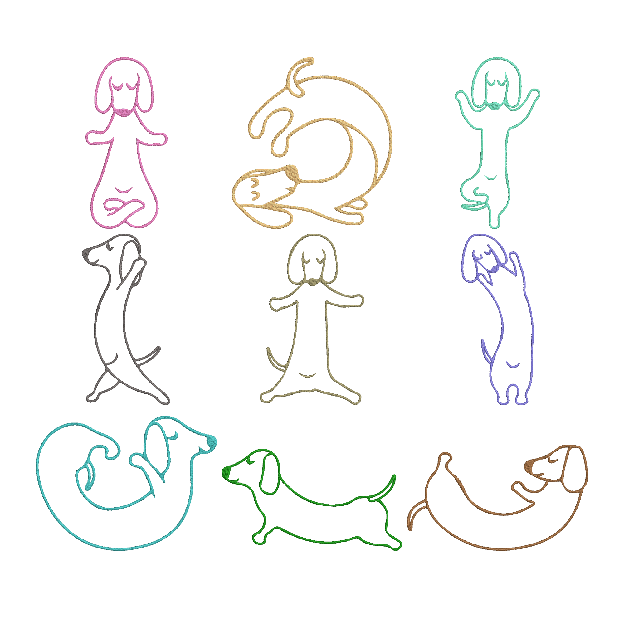 Dachshund Dog Embroidery Design Bundle, Cute Sausage Dog Line Art Embroidery File, Puppy Outline Machine Embroidery,  Instant Download