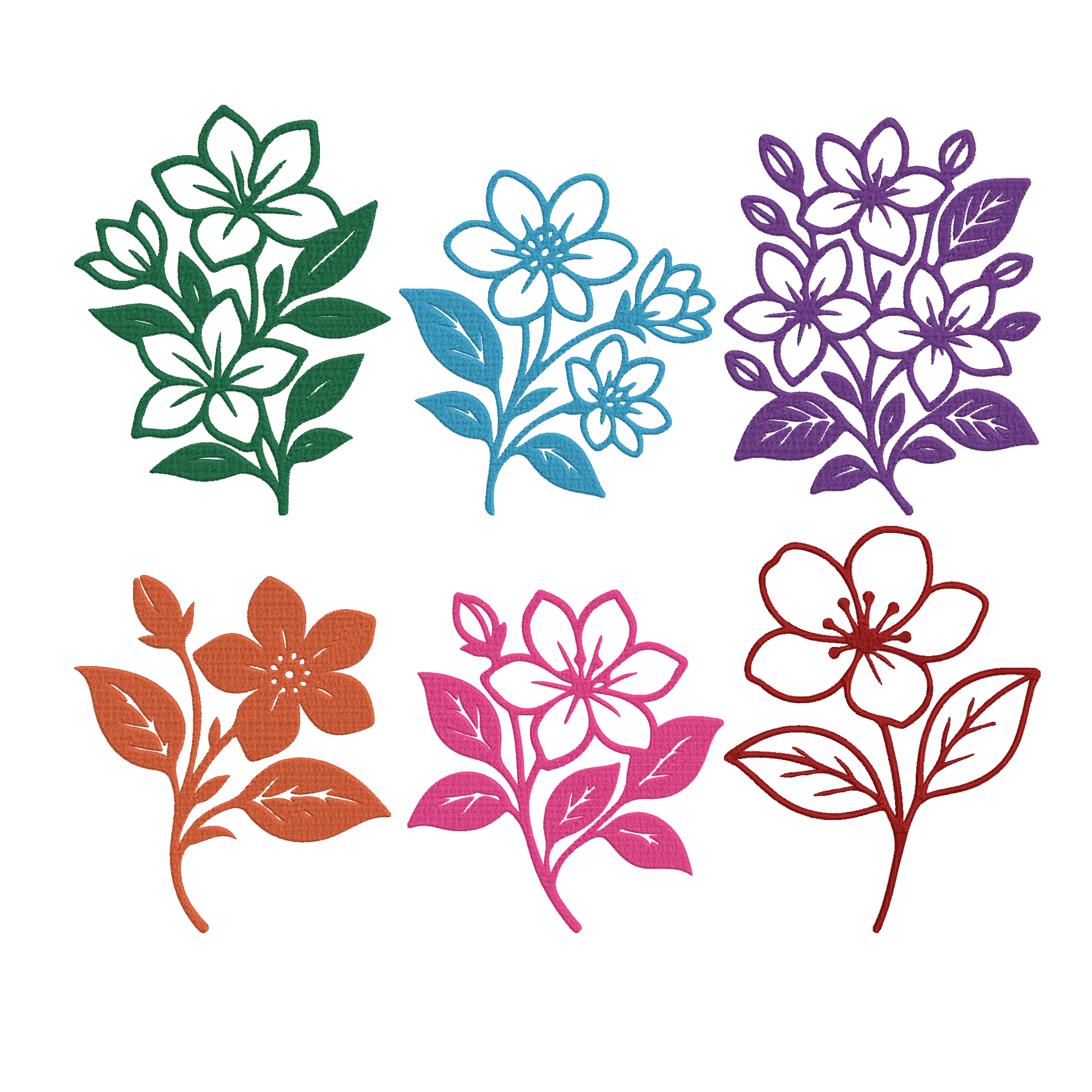 Floral Line Art Embroidery Bundle, Flower Stem Machine Embroidery Design, Garden Flower Embroidery File, Instant Download