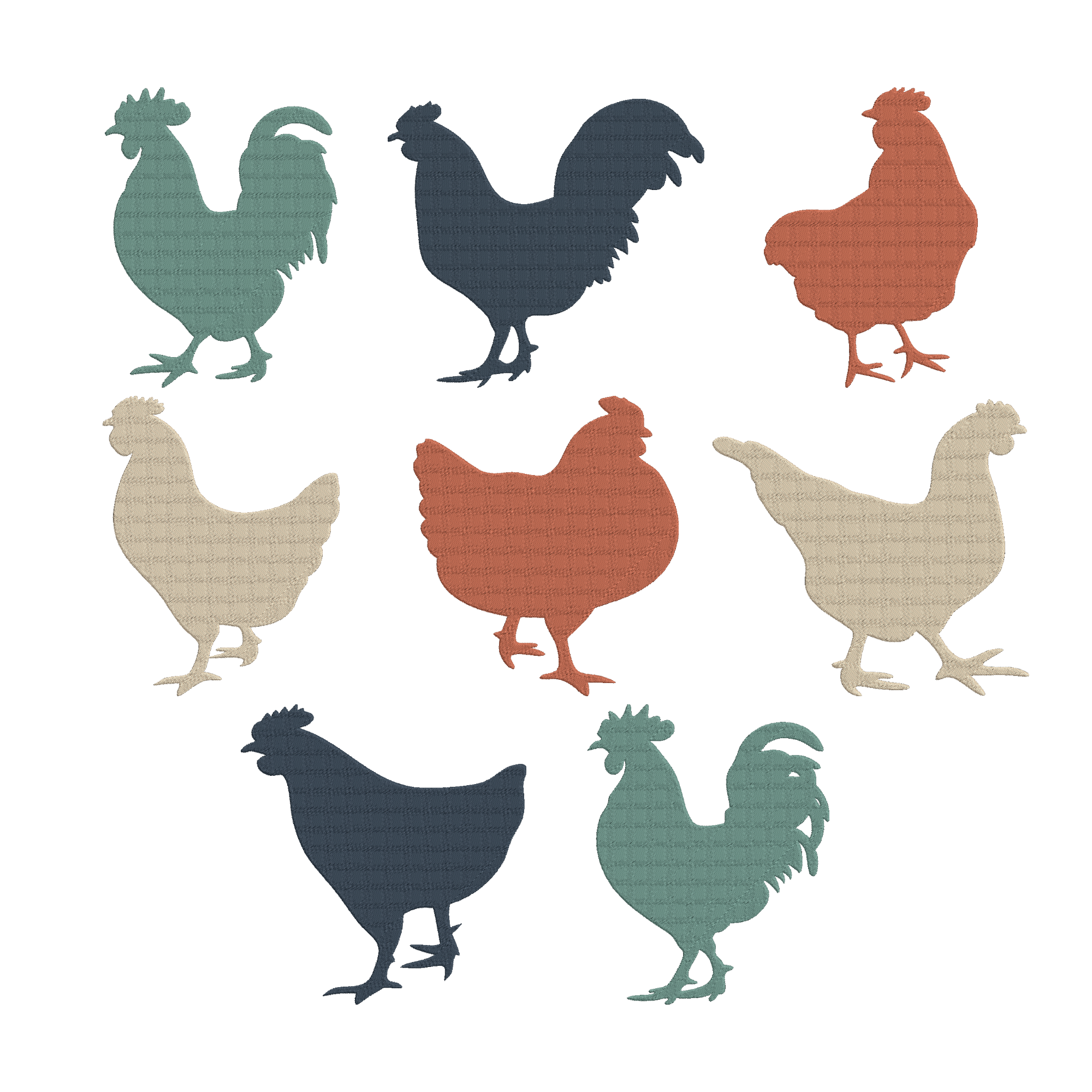 Chicken Embroidery Bundle, Farm Chicken Silhouette Machine Embroidery Design, Hen Rooster Embroidery File, Instant Download