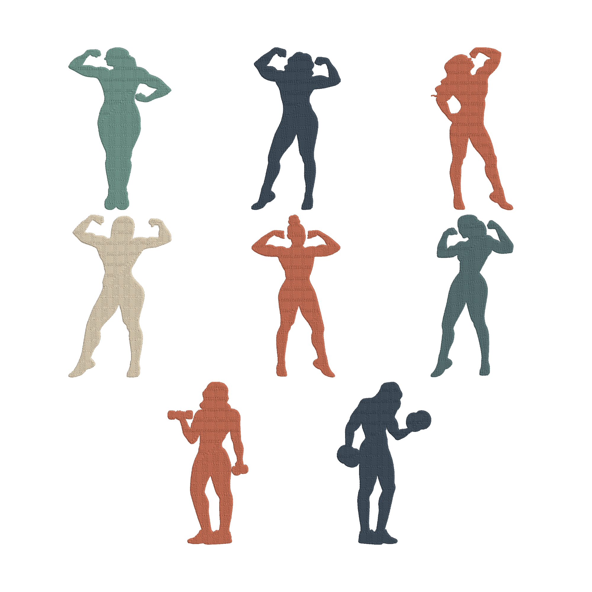 Female Fitness Embroidery Design Bundle, Bodybuilder Workout Machine Embroidery File, Instant Download