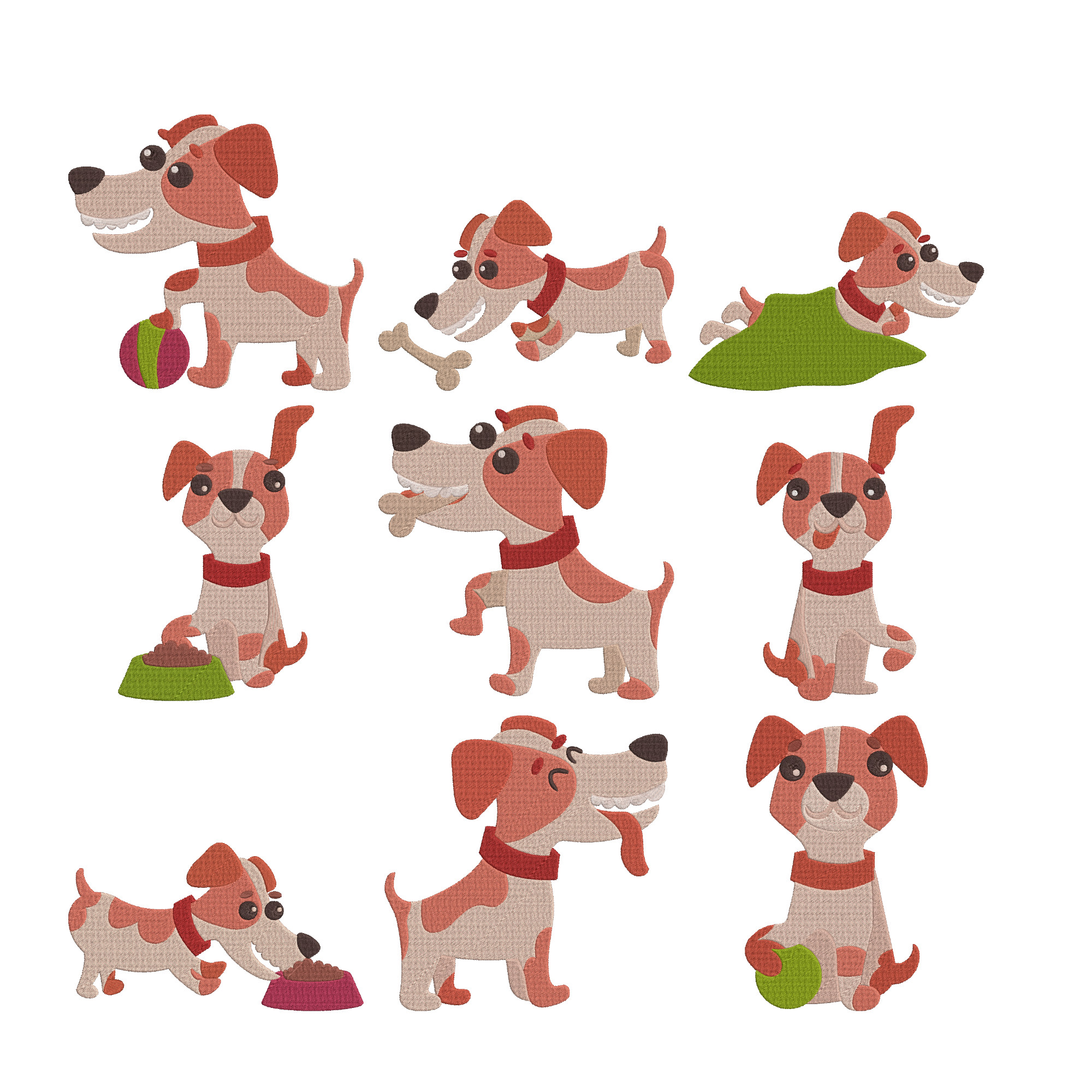 Cute Dog Embroidery Design Bundle, Puppy Playing Ball Bone Machine Embroidery File, Instant Download