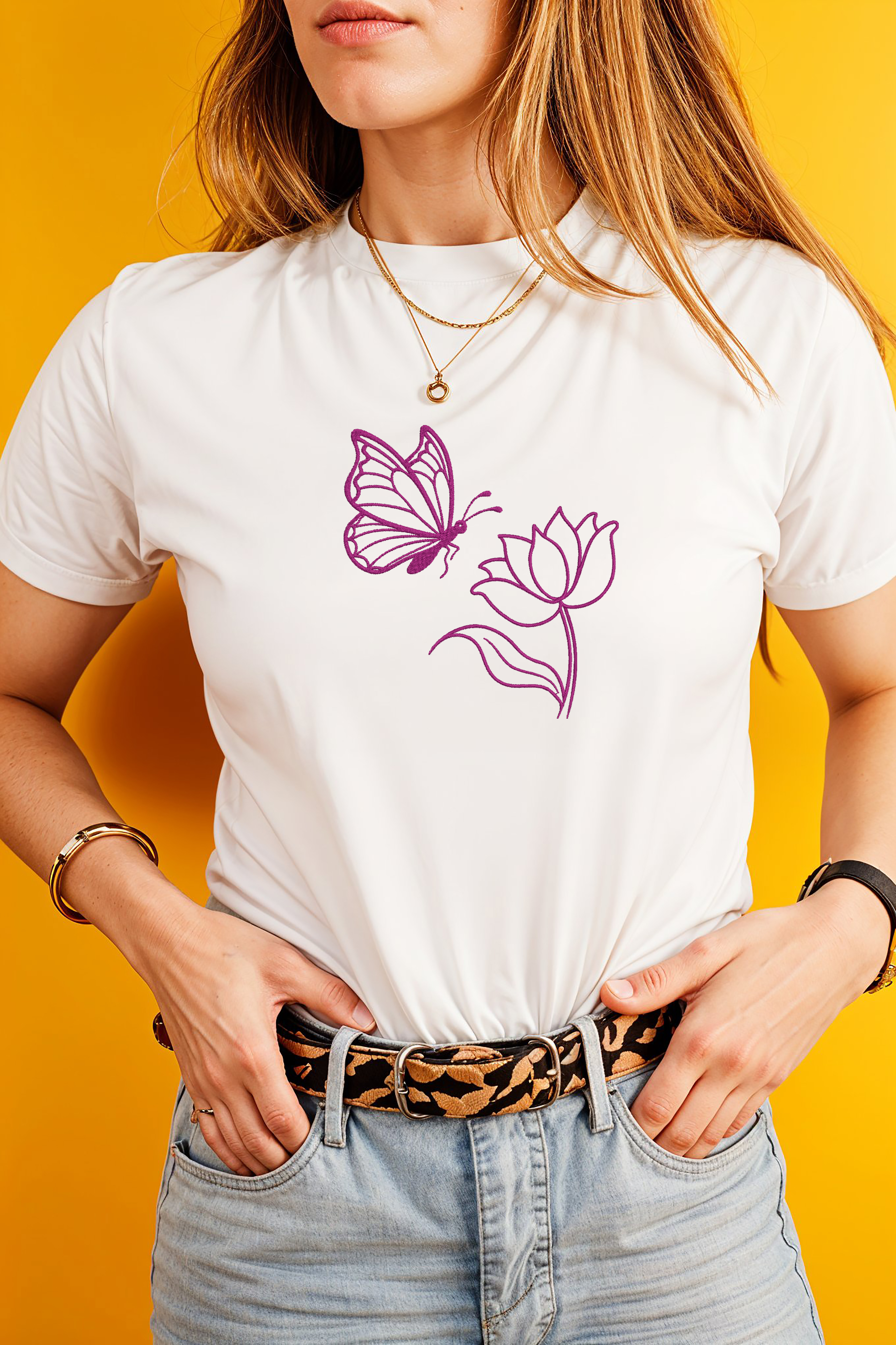 Butterfly Flower Line Art Embroidery Design Bundle, Floral Outline Machine Embroidery File, Instant Download thumbnail 3