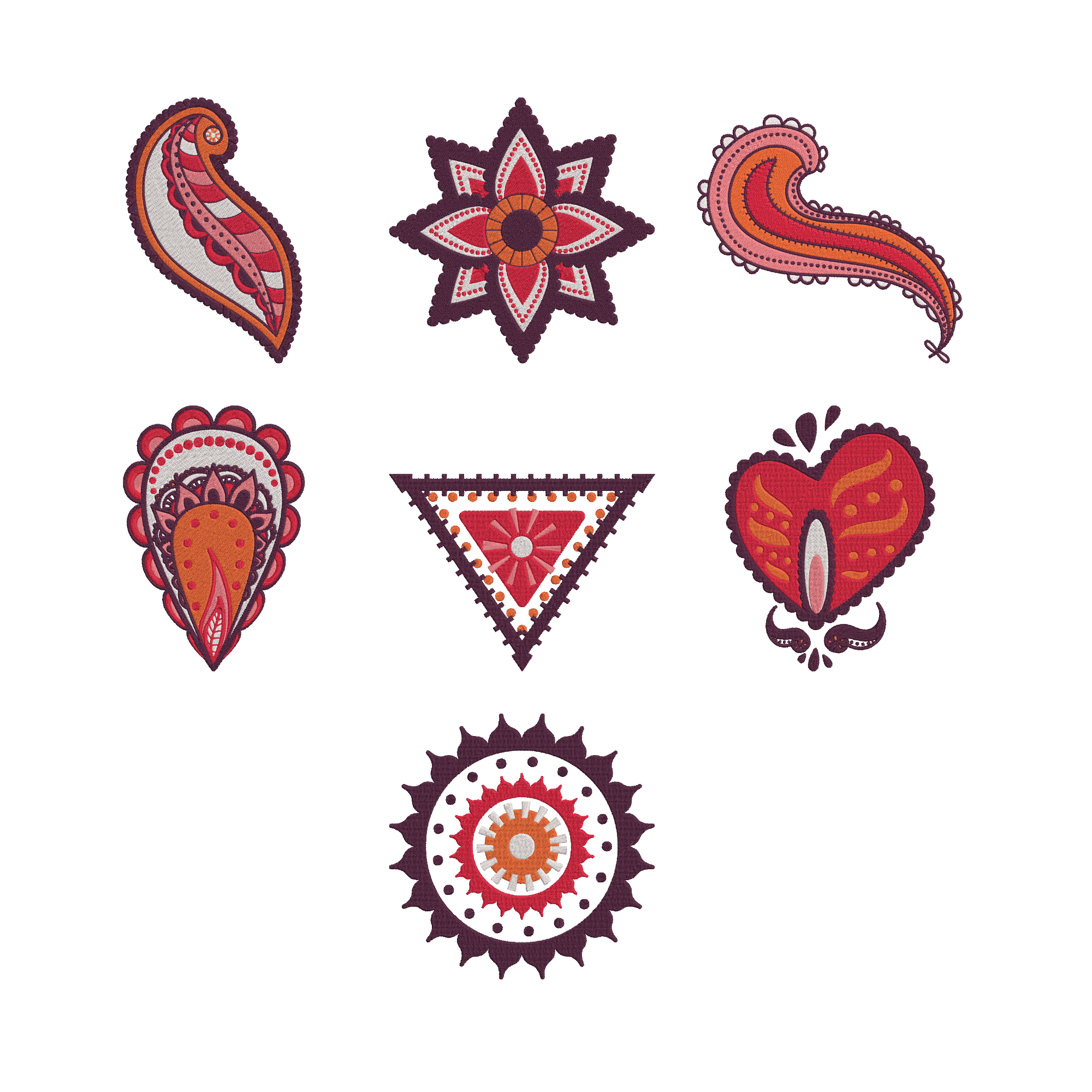 Paisley Mandala Embroidery Design Bundle, Boho Ornament Machine Embroidery File, Instant Download