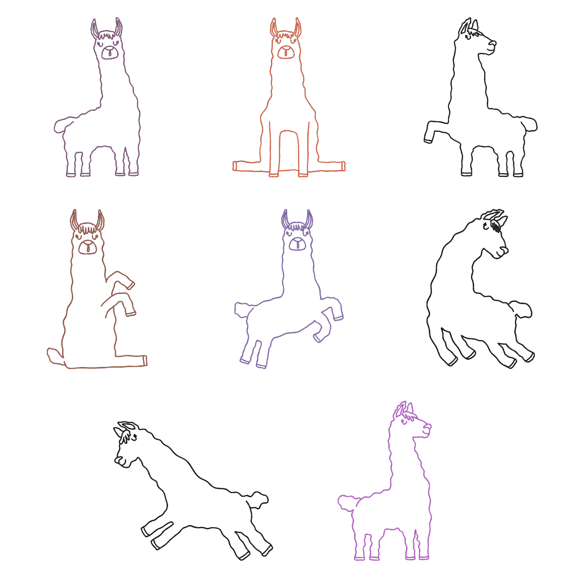 Llama Line Art Embroidery Bundle, Minimal Alpaca Outline Embroidery Design, Simple Animal Sketch Machine Embroidery, Instant Download