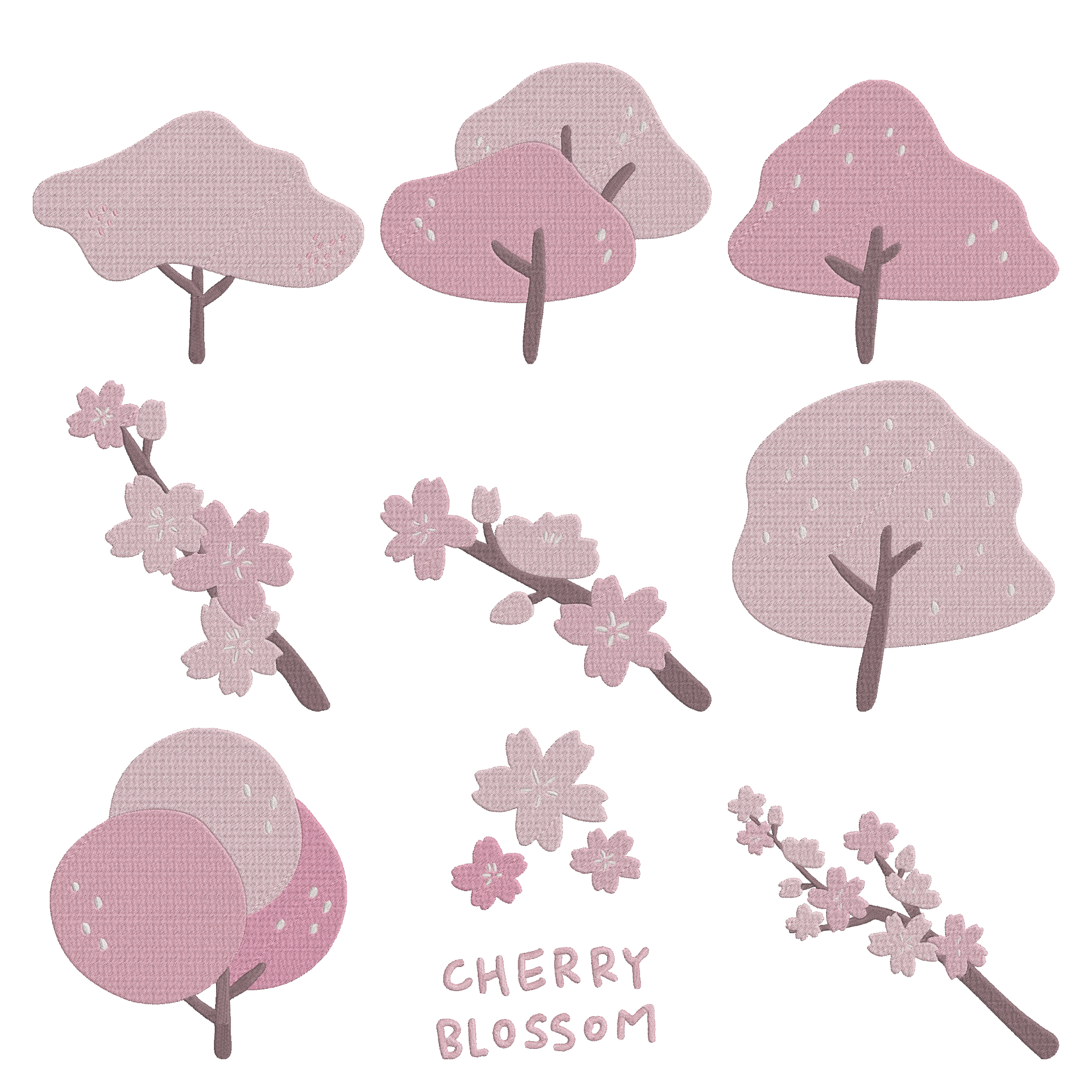 Cherry Blossom Embroidery Design Bundle, Sakura Tree Embroidery File, Japanese Flower Embroidery, Floral Machine Embroidery