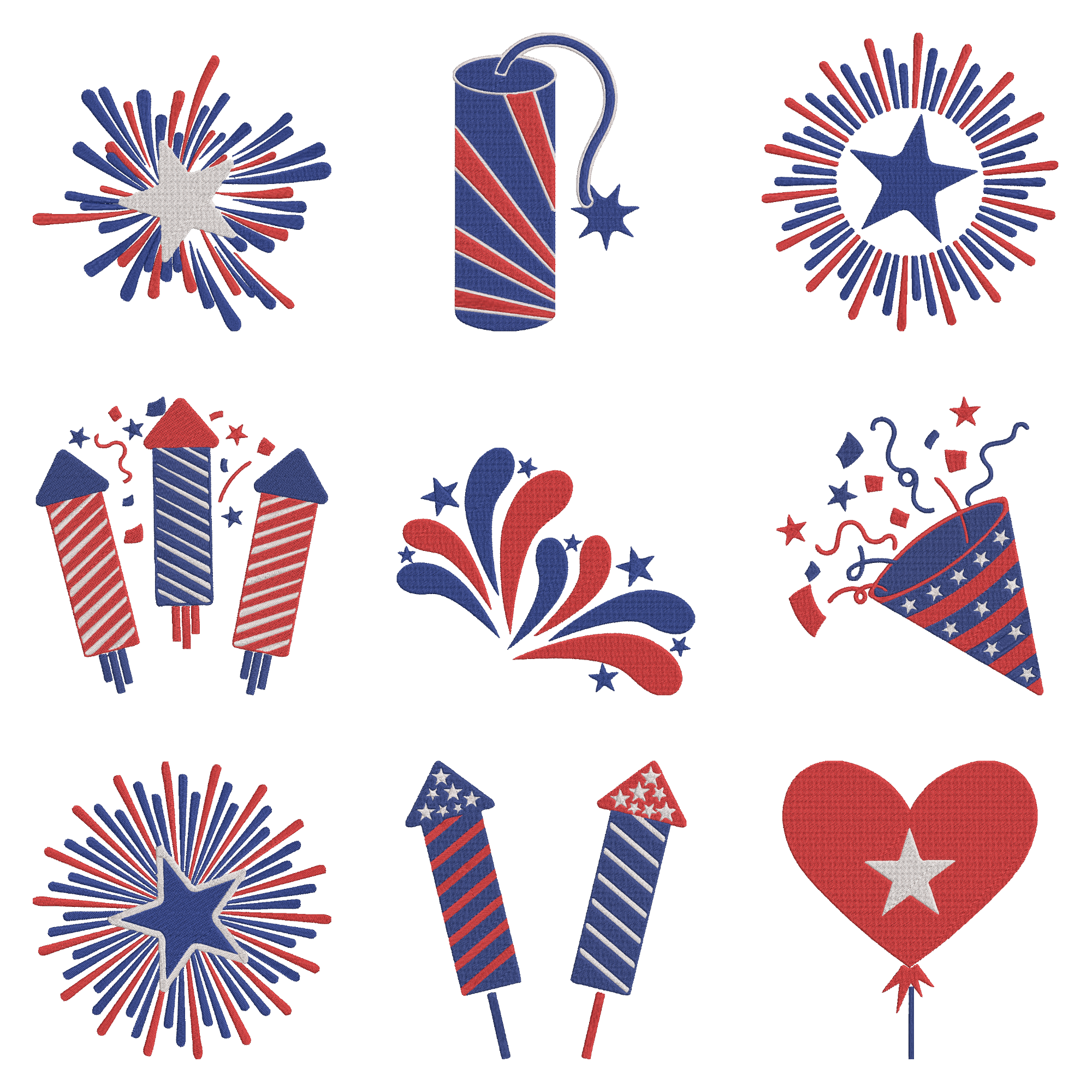 Patriotic Firework Embroidery Design Bundle, 4th Of July Embroidery File, USA Celebration Embroidery, American Holiday Embroidery