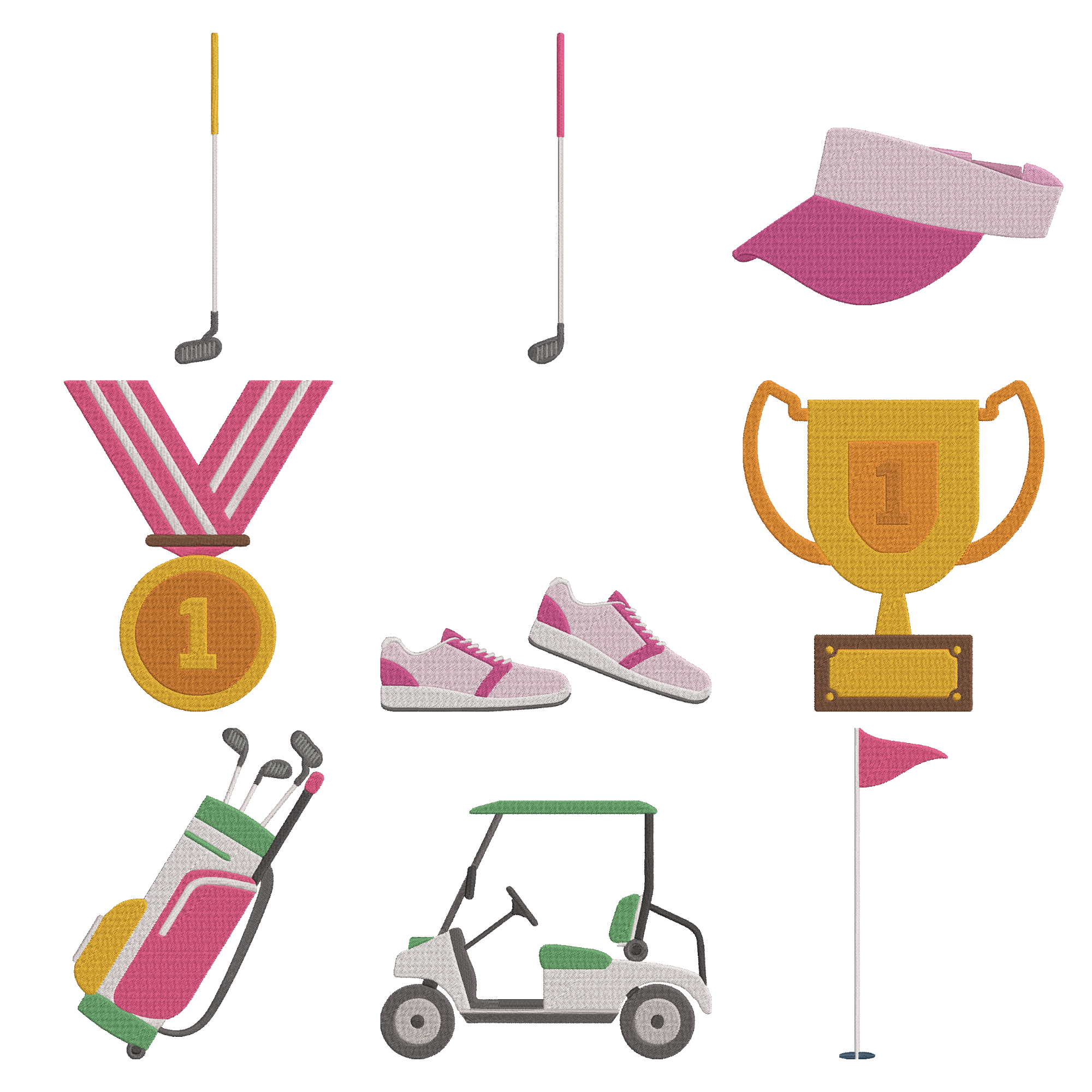Golf Embroidery Design Bundle, Golf Lover Machine Embroidery File, Golf Cart Embroidery, Golf Trophy Embroidery, Sports Embroidery Design