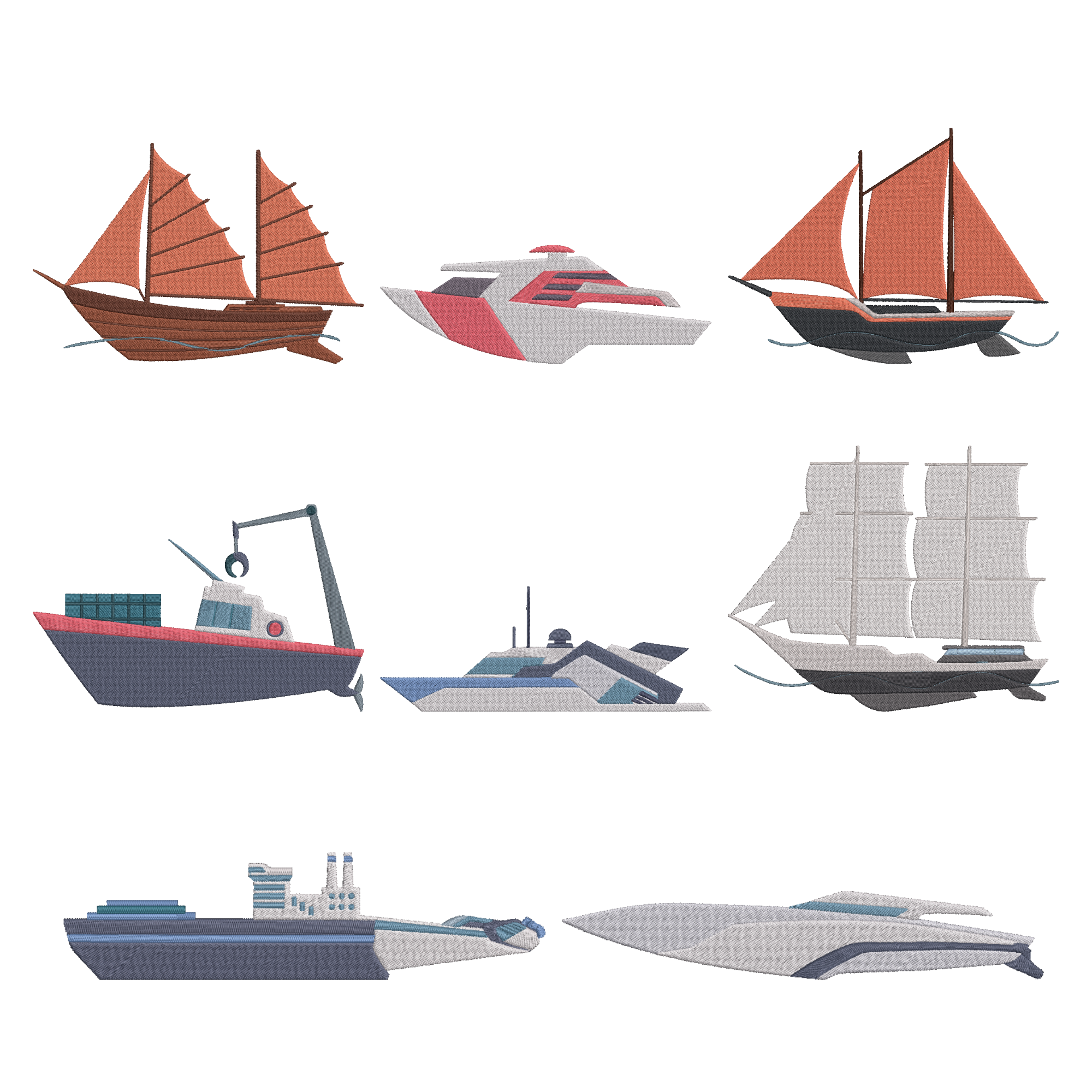 Boat Embroidery Design Bundle, Ship Machine Embroidery File, Yacht Embroidery Design, Sailing Boat Embroidery, Nautical Embroidery