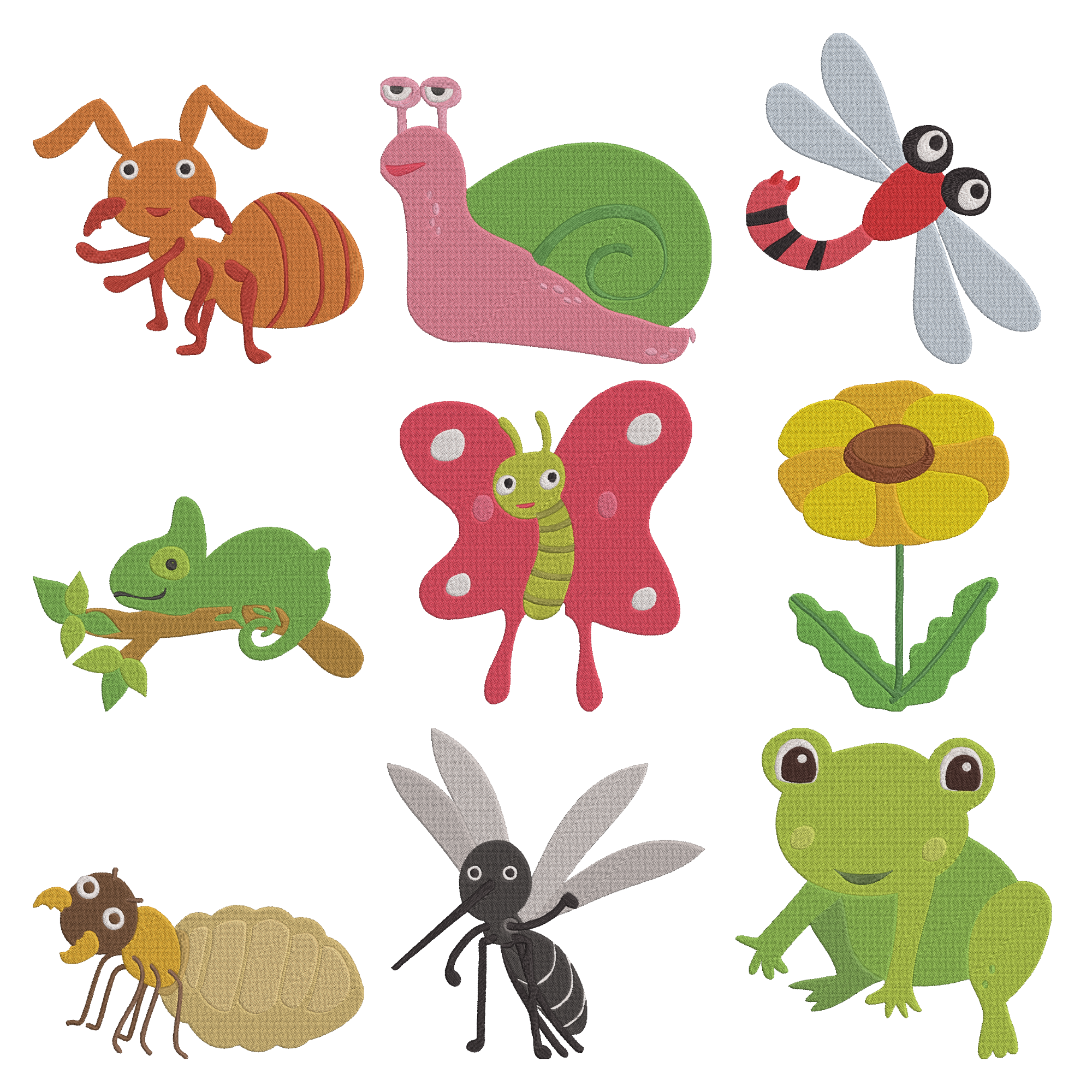 Cartoon Insect Animal Machine Embroidery, Cute Nature Embroidery Design Bundle, Instant Download