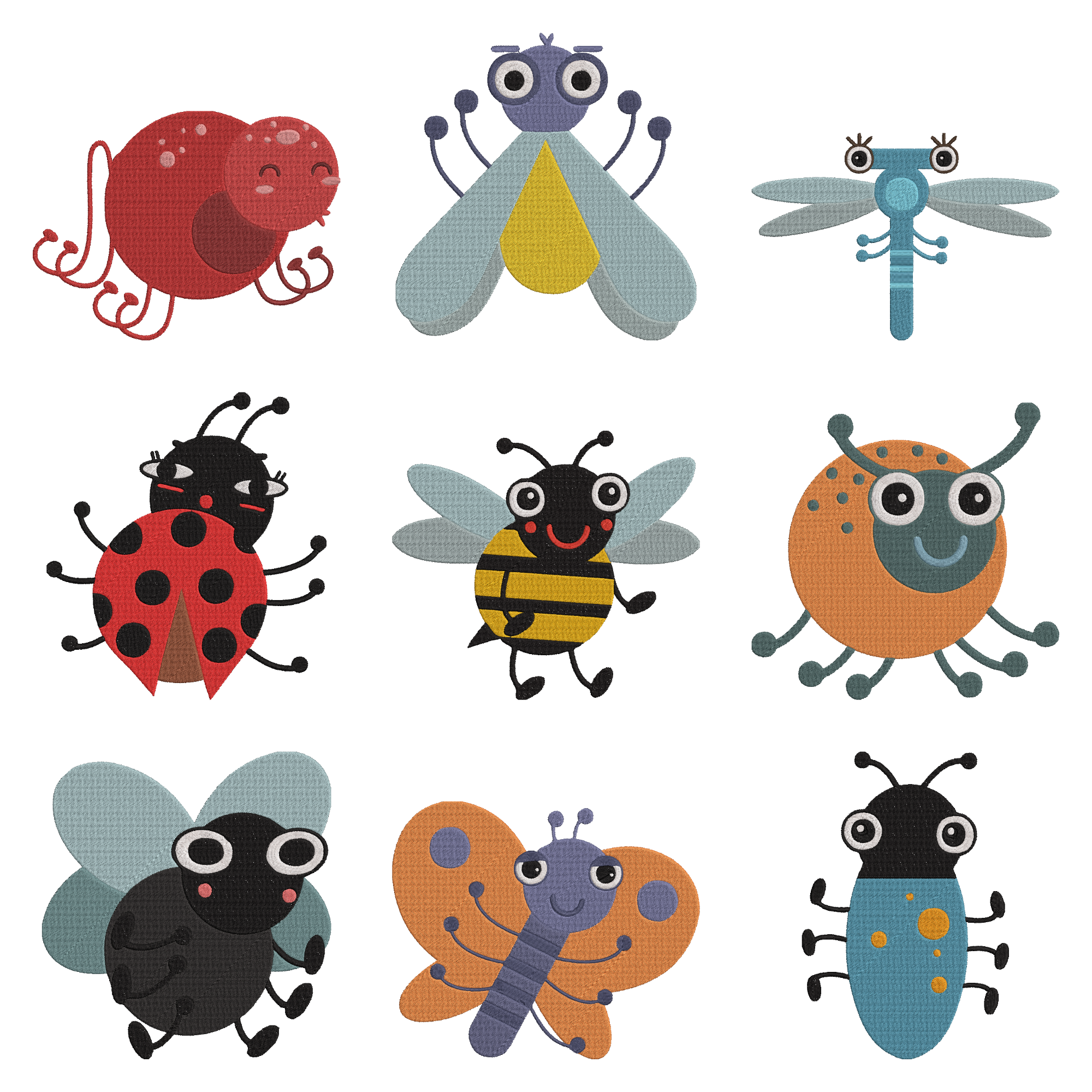 Cute Bug Embroidery Design Bundle, Cartoon Insect Machine Embroidery, Instant Download