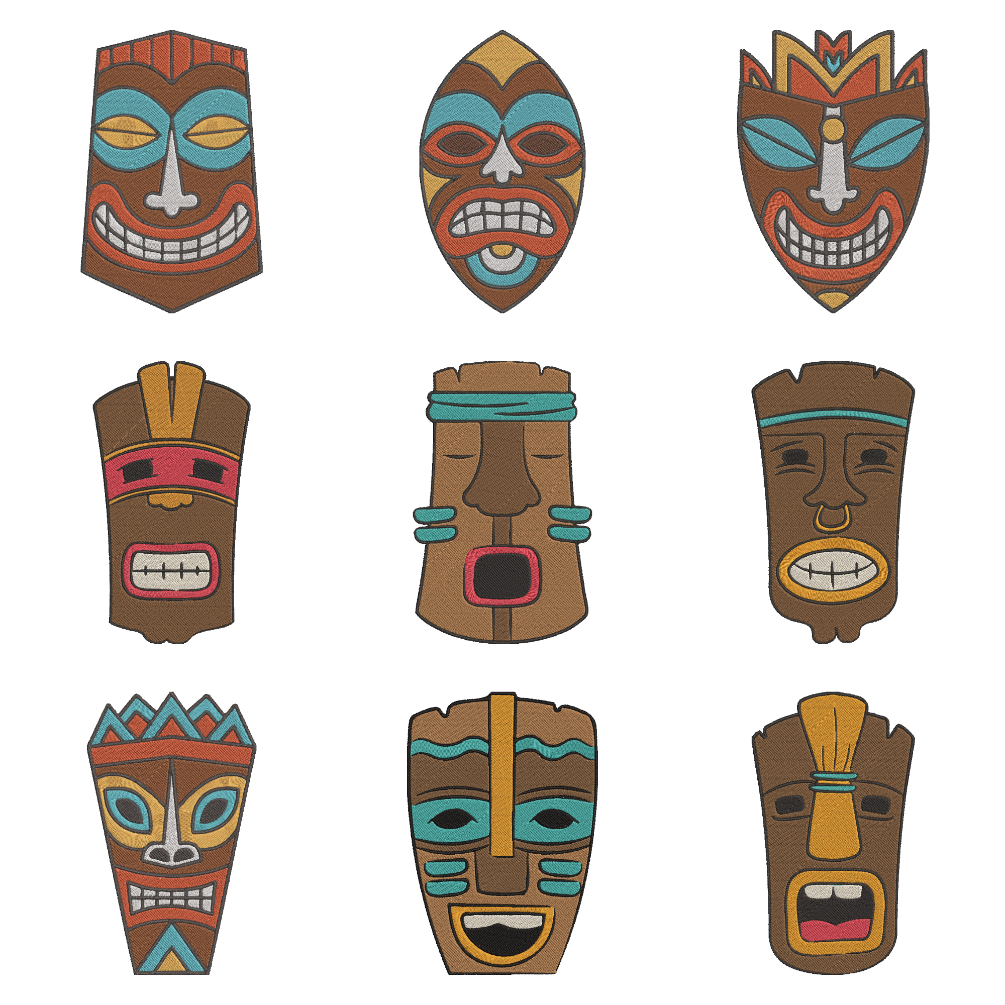 Tribal Mask Embroidery Design Bundle, African Mask Machine Embroidery, Instant Download