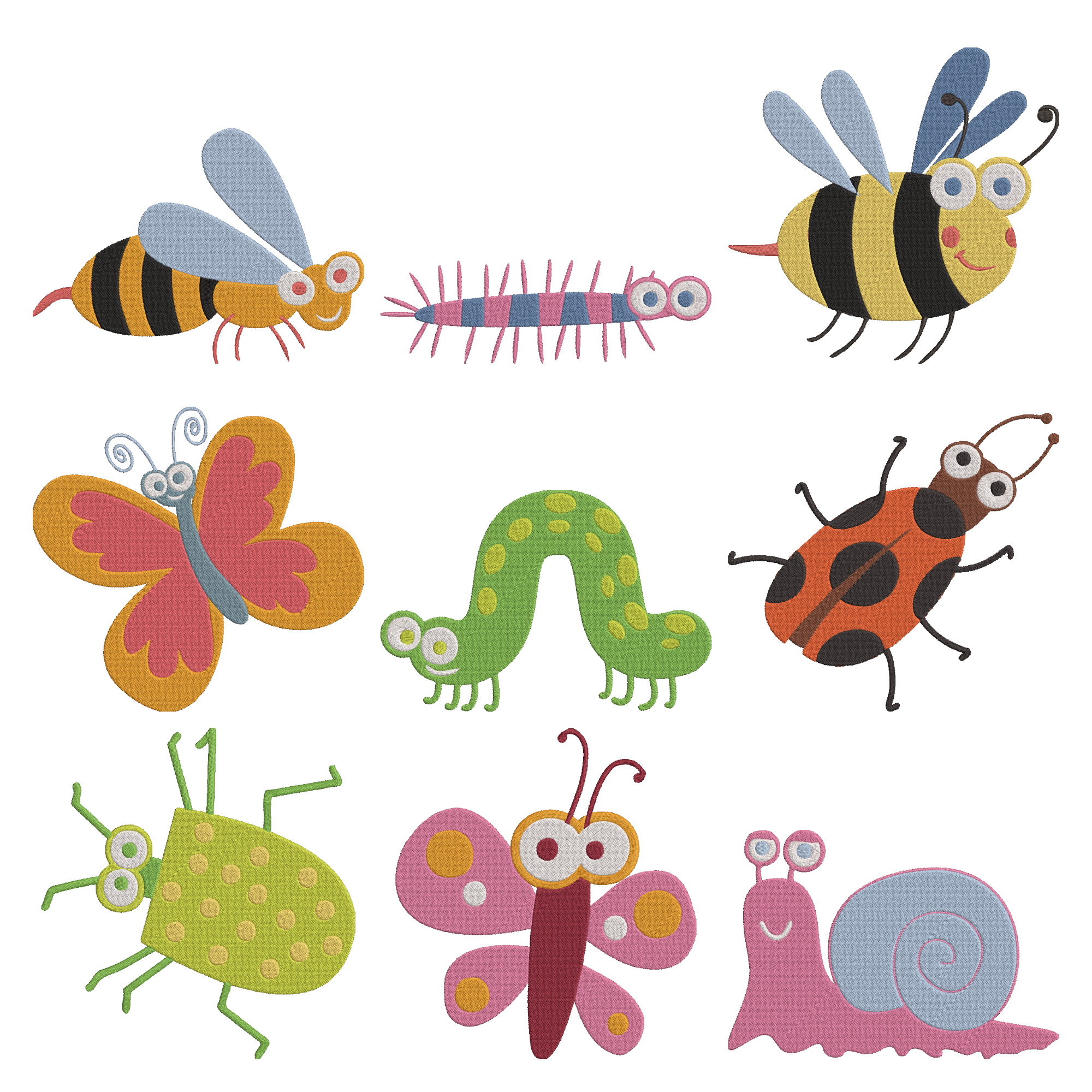 Cute Garden Bug Machine Embroidery, Kawaii Insect Embroidery Design Bundle, Instant Download