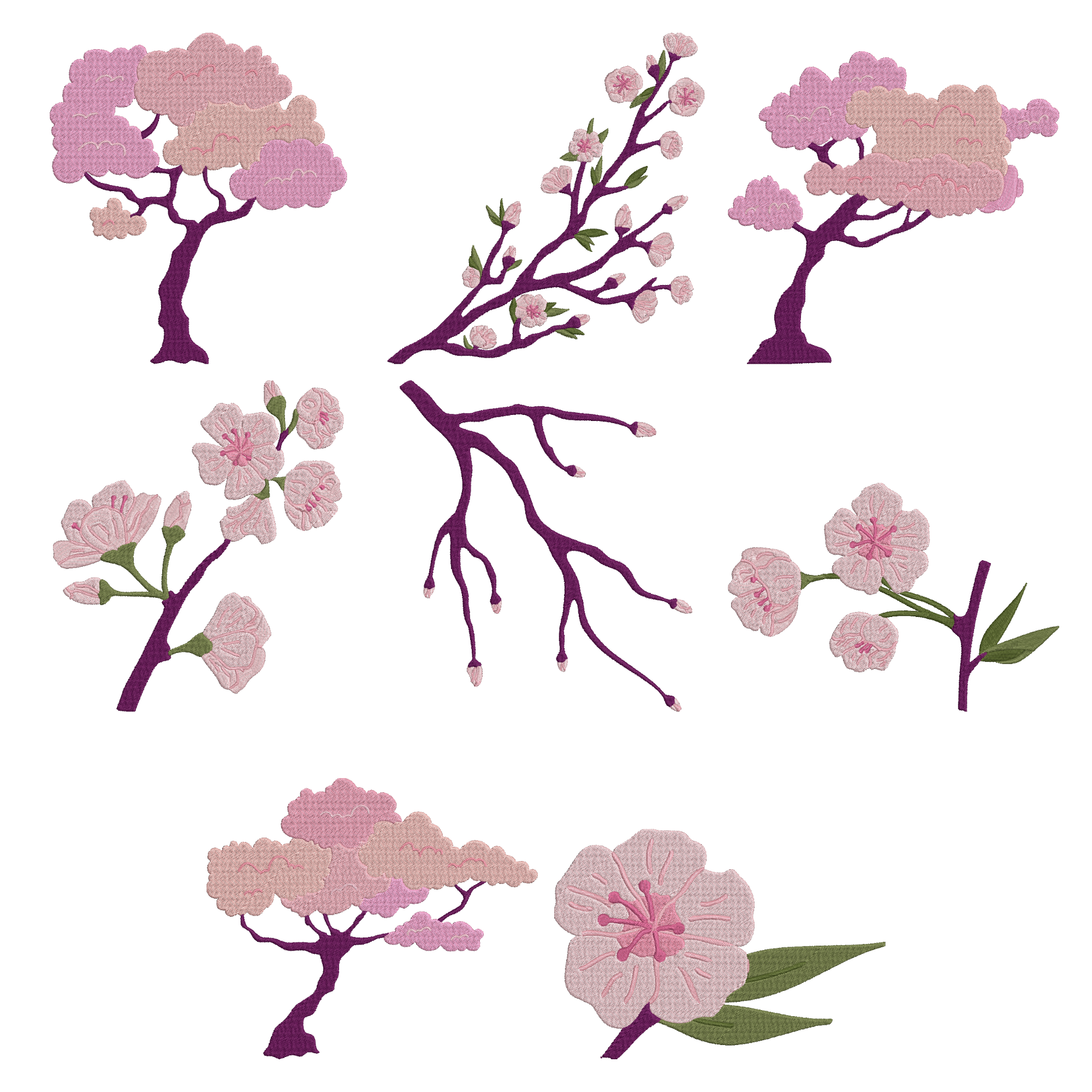 Cherry Blossom Embroidery Design Bundle, Sakura Tree Machine Embroidery, Instant Download