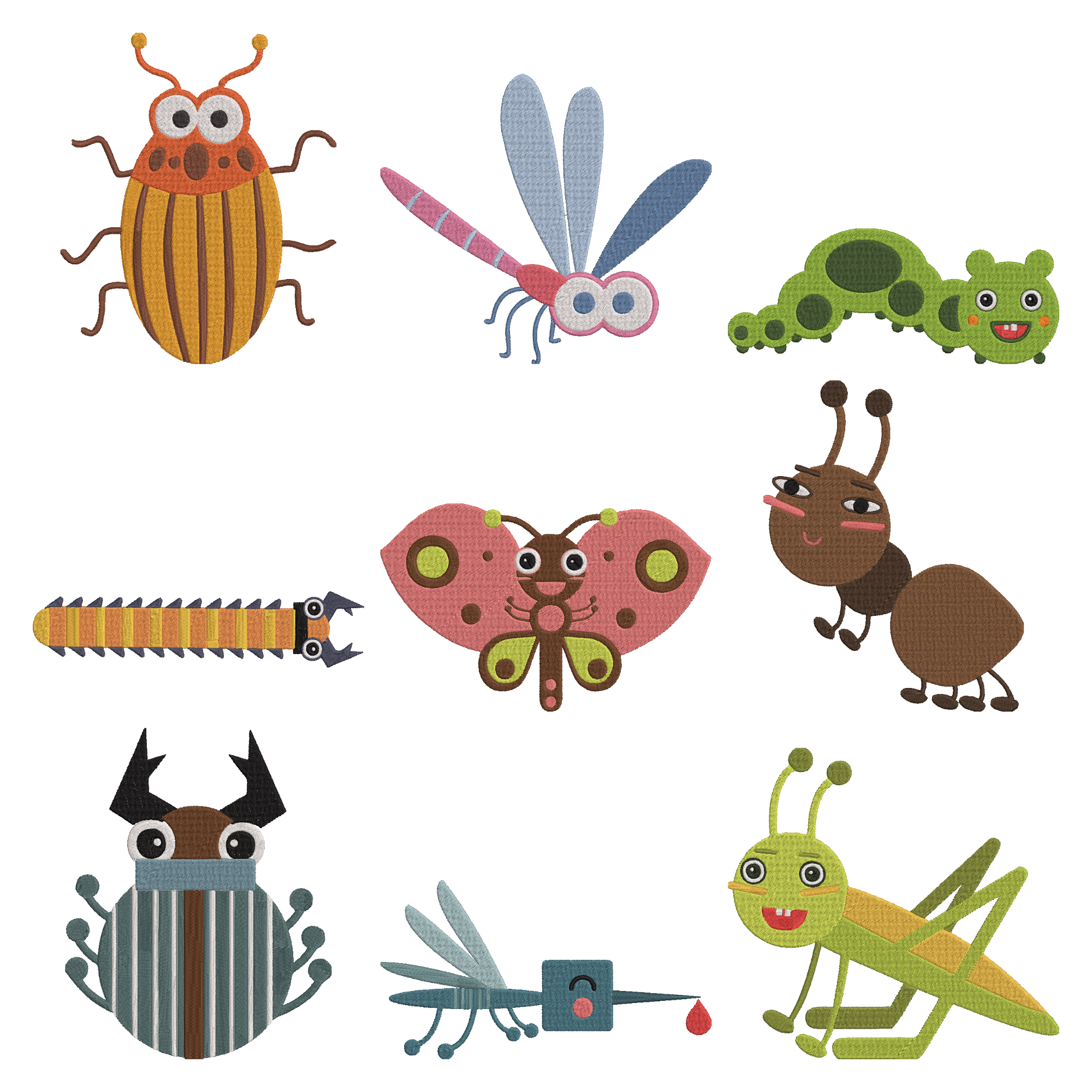Cute Insect Embroidery Design Bundle, Cartoon Bug Machine Embroidery, Instant Download