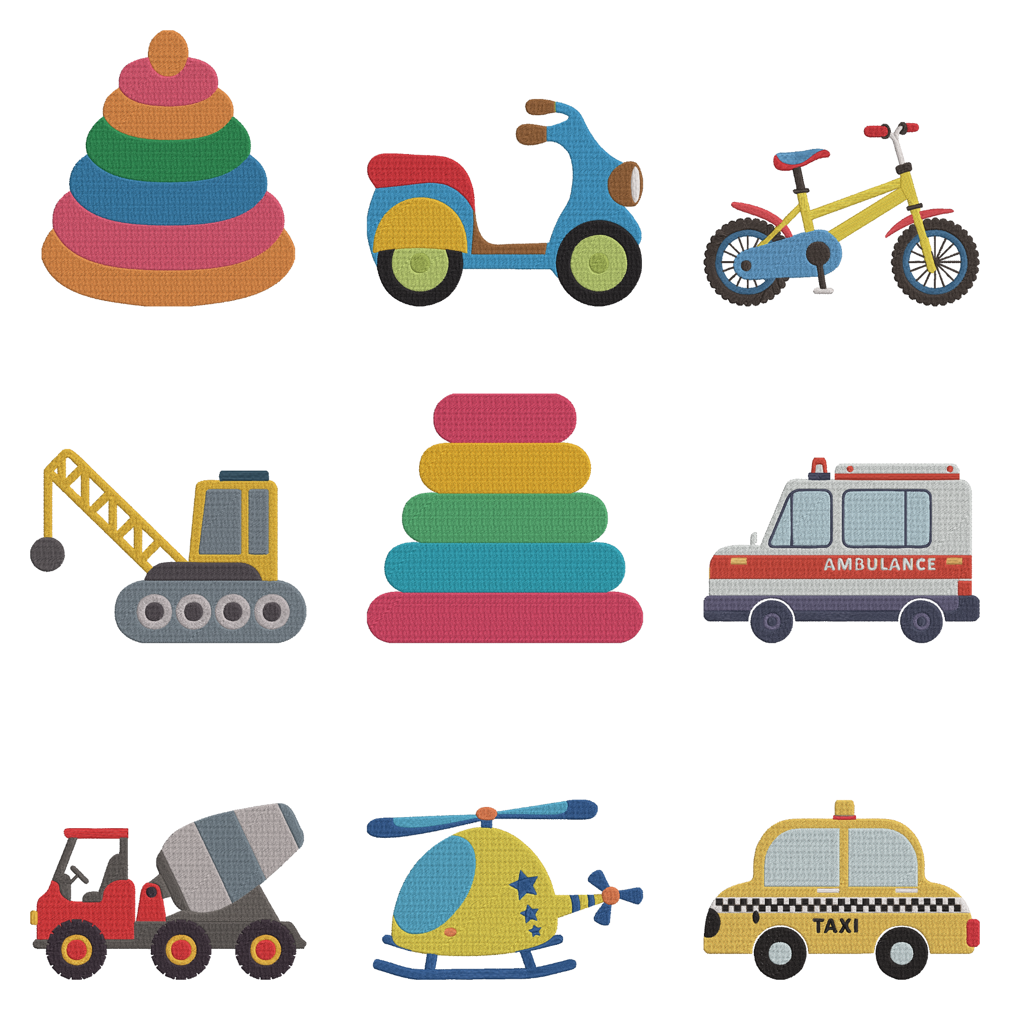 Vehicle Embroidery Design, Baby Toy Machine Embroidery Files, Instant Download