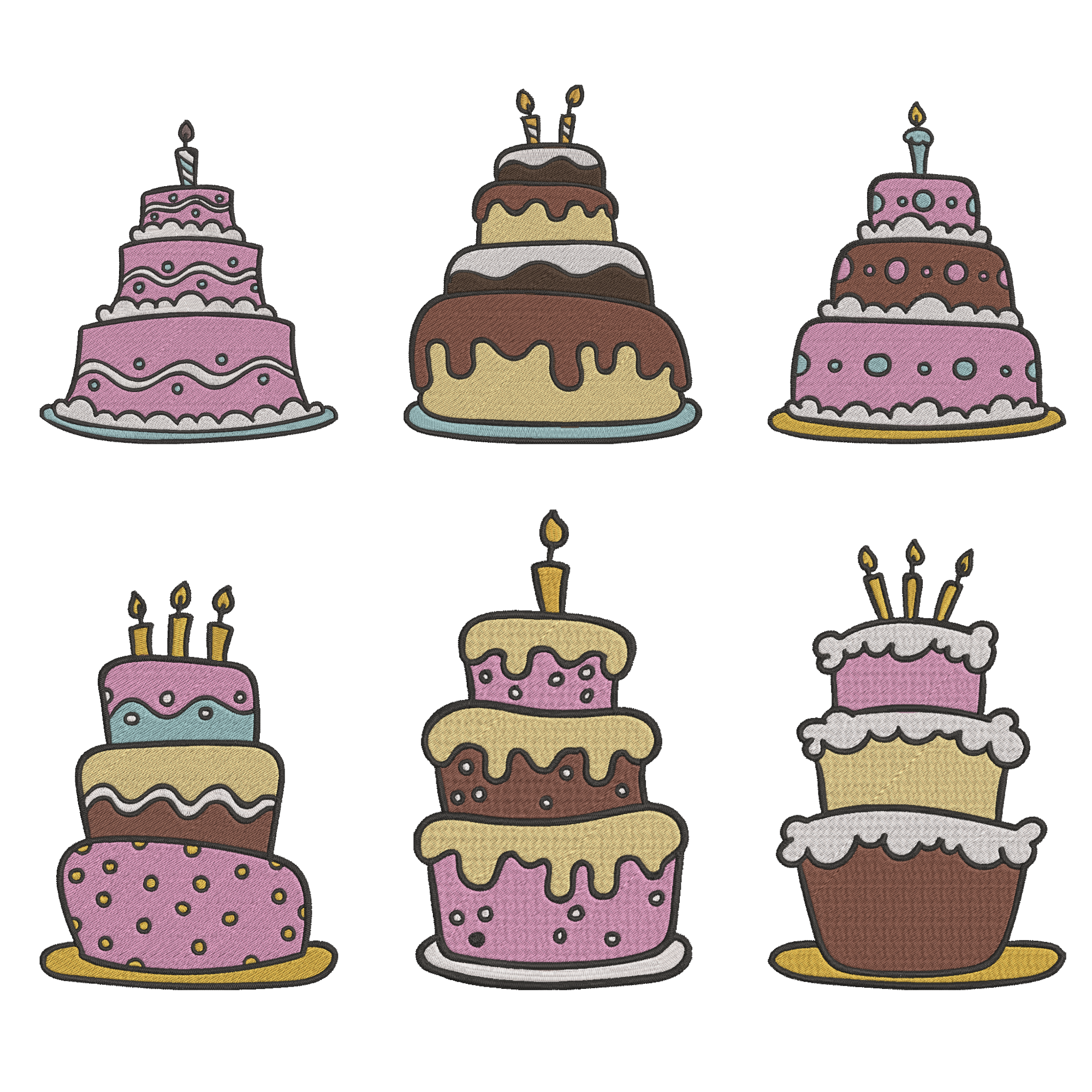 Birthday Cake Embroidery Bundle, Party Cake Embroidery Design,  Instant Download