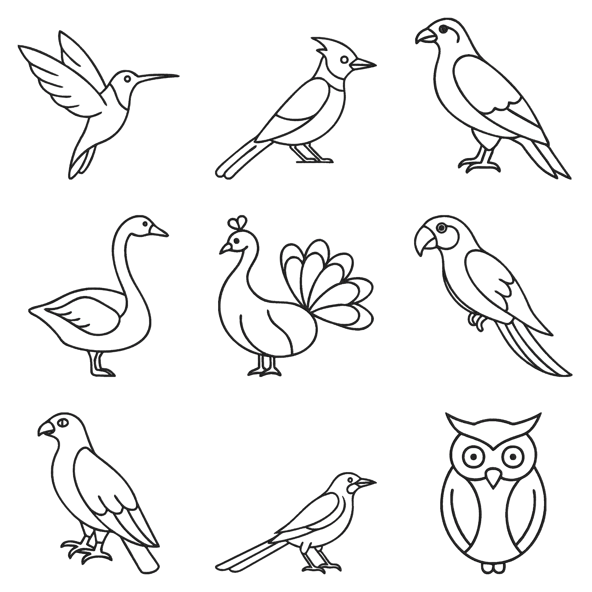 Bird Line Art Embroidery Bundle,  Flying Bird Machine Embroidery, Instant Download