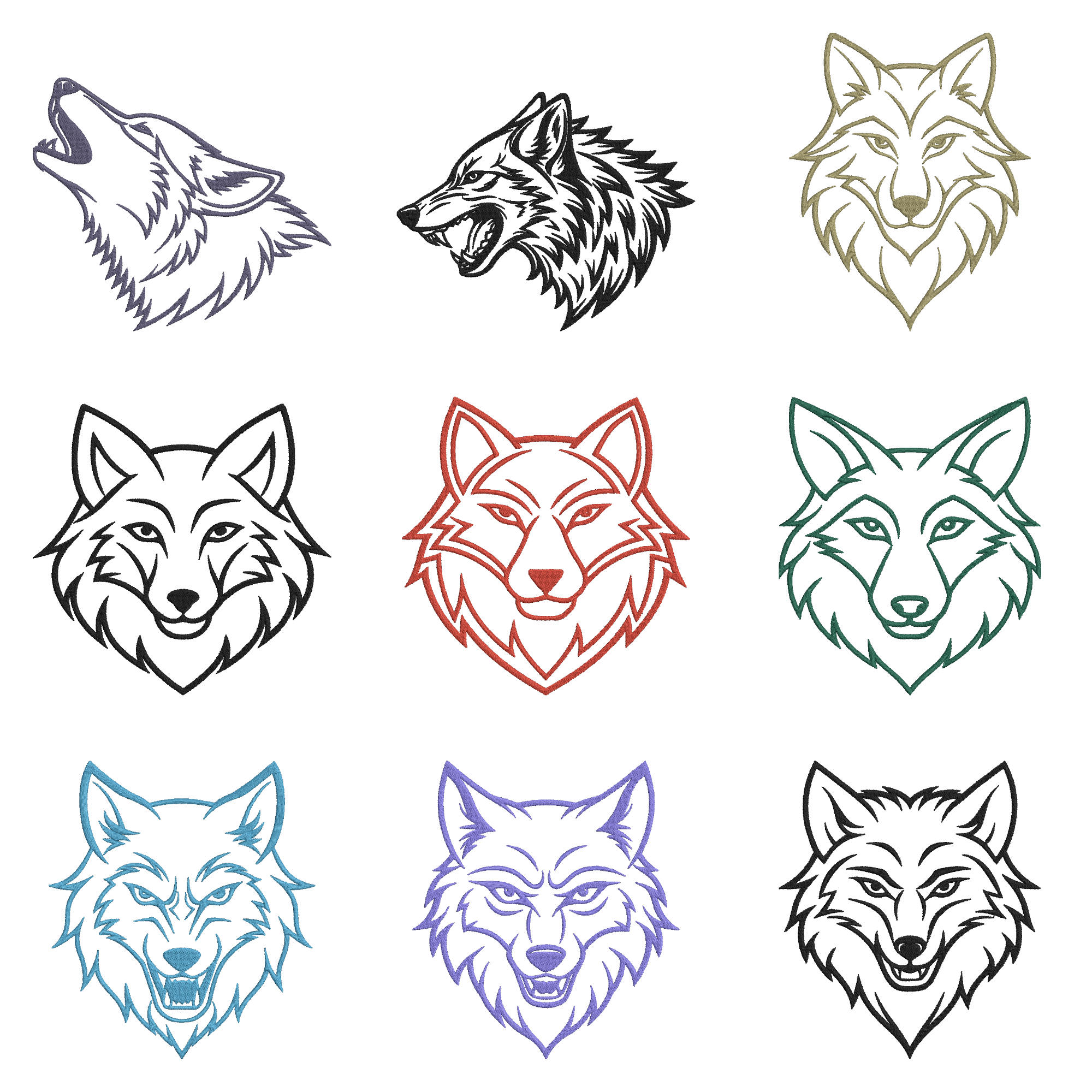 Wolf Face Machine Embroidery, Wild Wolf Head Embroidery Design, Instant Download
