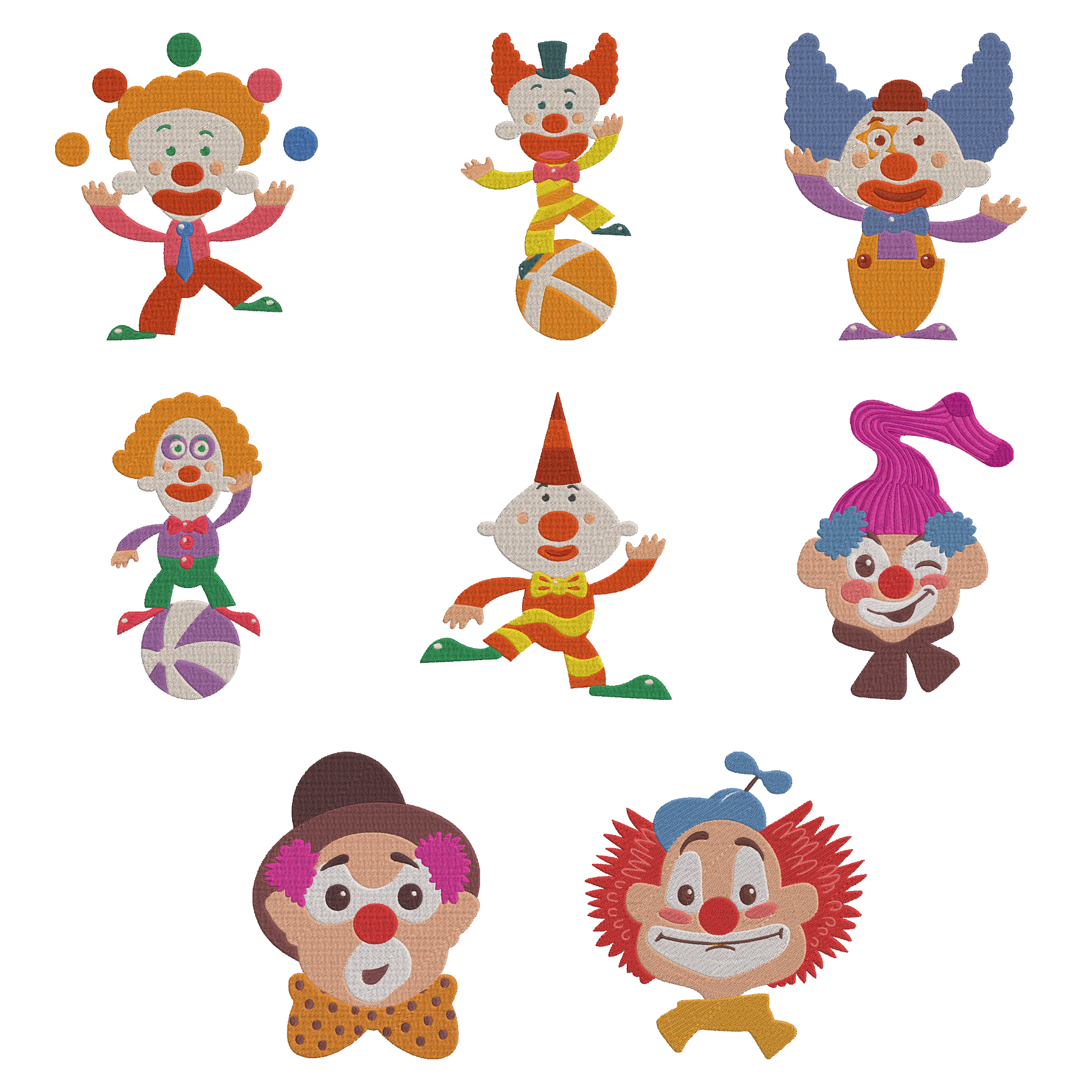 Cute Circus Clown Embroidery Design, Funny Clown Machine Embroidery Instant Download