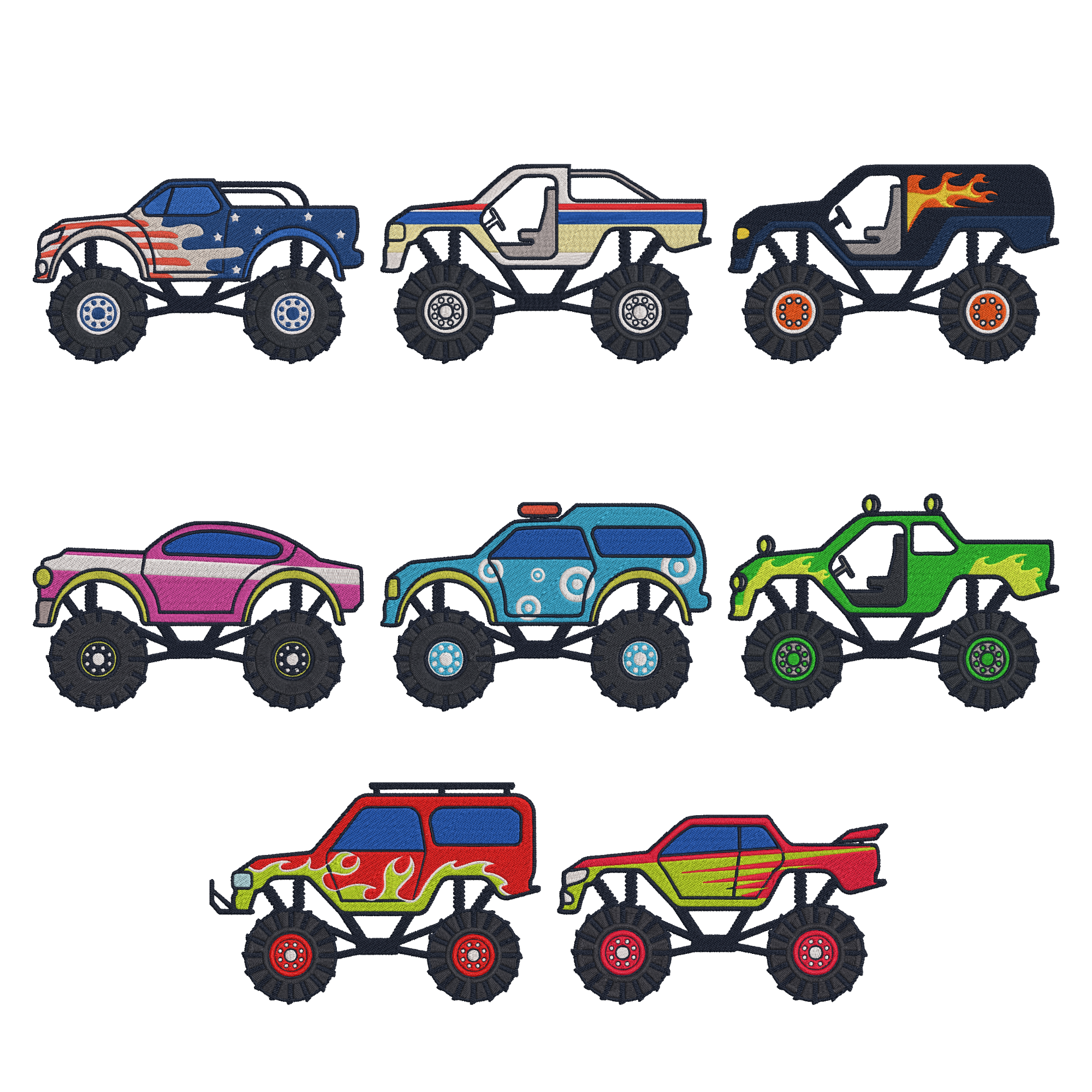 Monster Truck Embroidery Bundle, Off Road Truck Embroidery Design, Instant Download