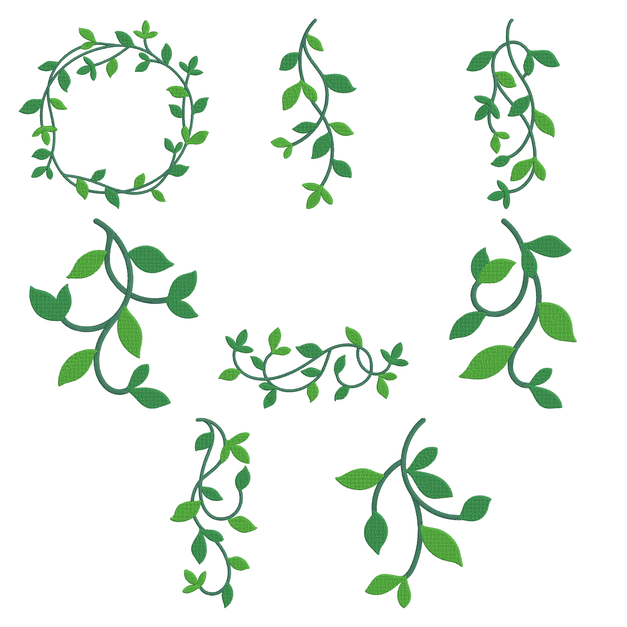 Leaf Vine Embroidery Bundle, Floral Border Embroidery Design,  Instant Download