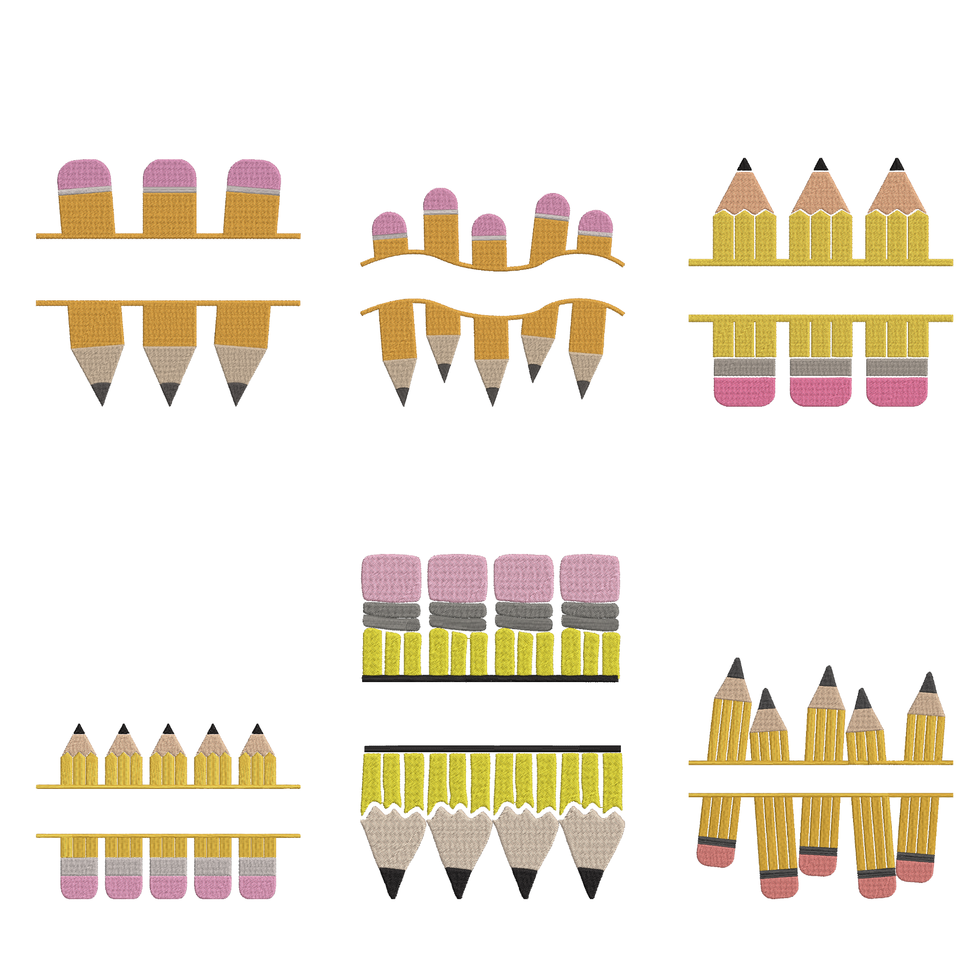 Pencil Border Embroidery Design Bundle, School Border Machine Embroidery Files, Instant Download