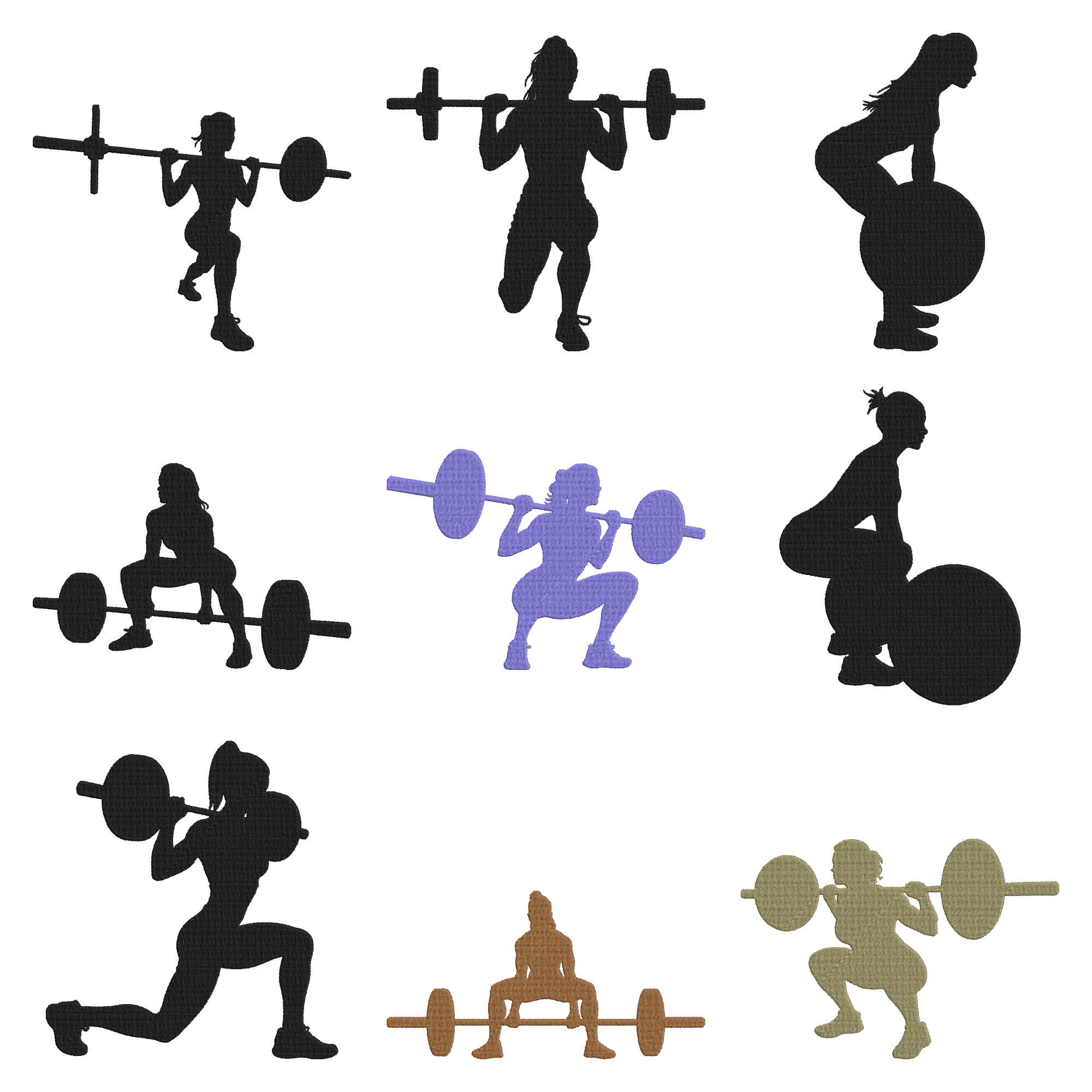 Women Gym Embroidery Design Bundle, Female Fitness Machine Embroidery Files, Workout Embroidery Instant Download