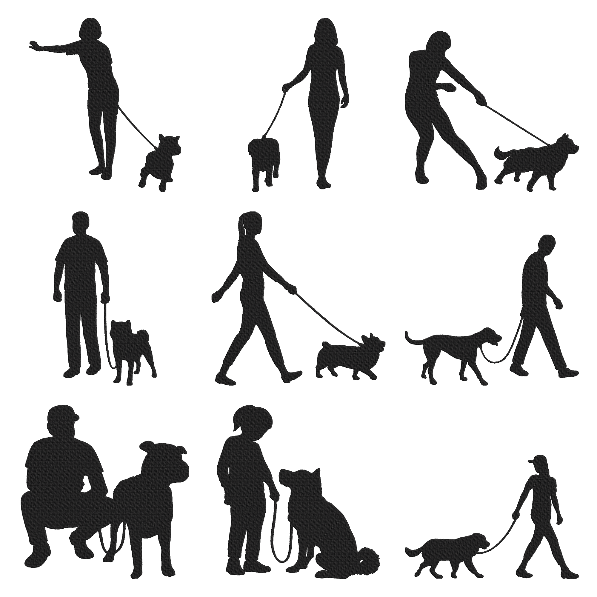 Dog Walking Embroidery Design Bundle, Pet Walker Machine Embroidery Files,  Instant Download