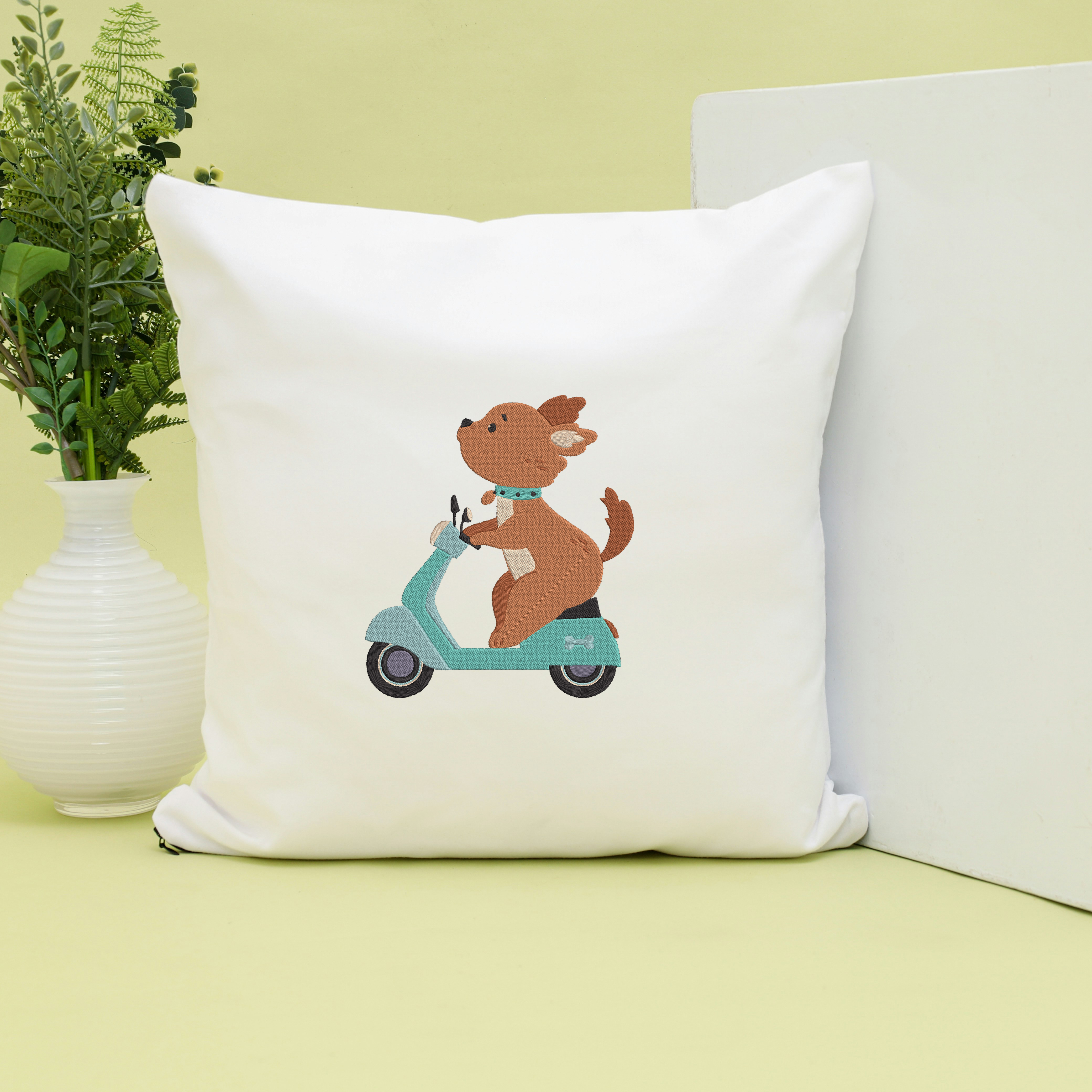 Animal Riding Bike Scooter Embroidery Bundle, Fox Bunny Penguin Dino Raccoon Horse Alpaca Dog Cat Embroidery Design thumbnail 4