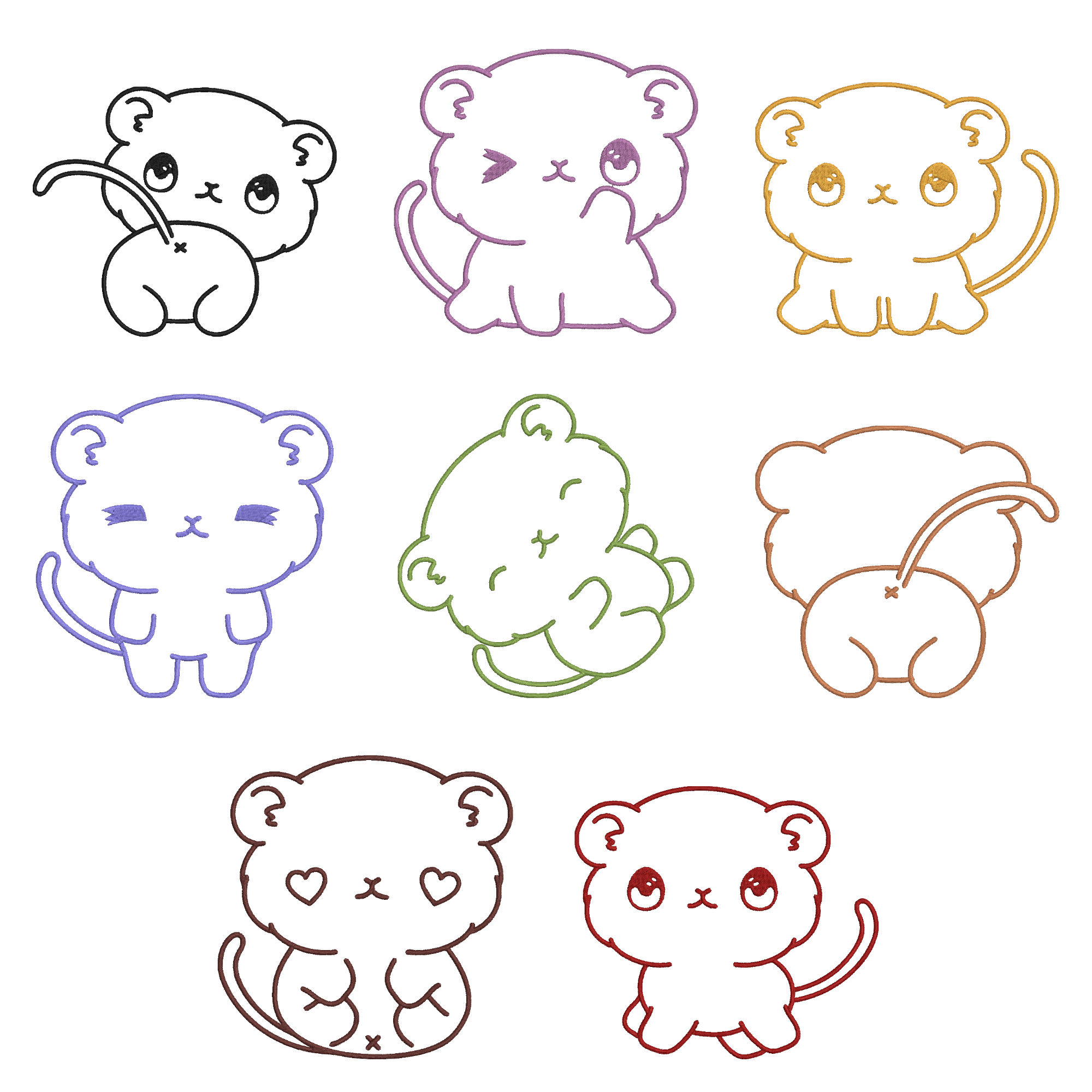 Cute Mouse Embroidery Bundle, Kawaii Mouse Embroidery Design, Instant Download