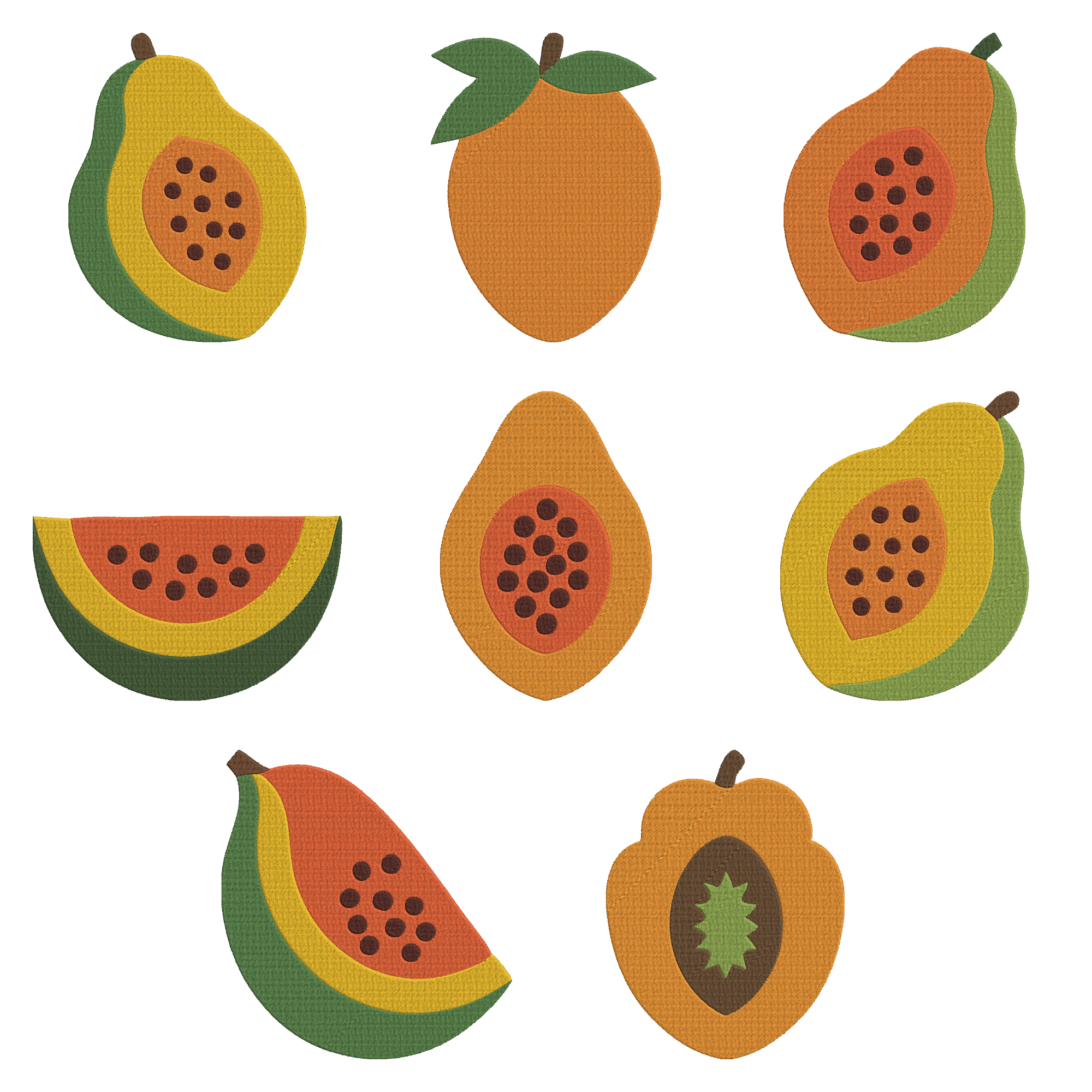 Papaya Embroidery Bundle, Tropical Fruit Embroidery Design, Papaya Slice Machine Embroidery