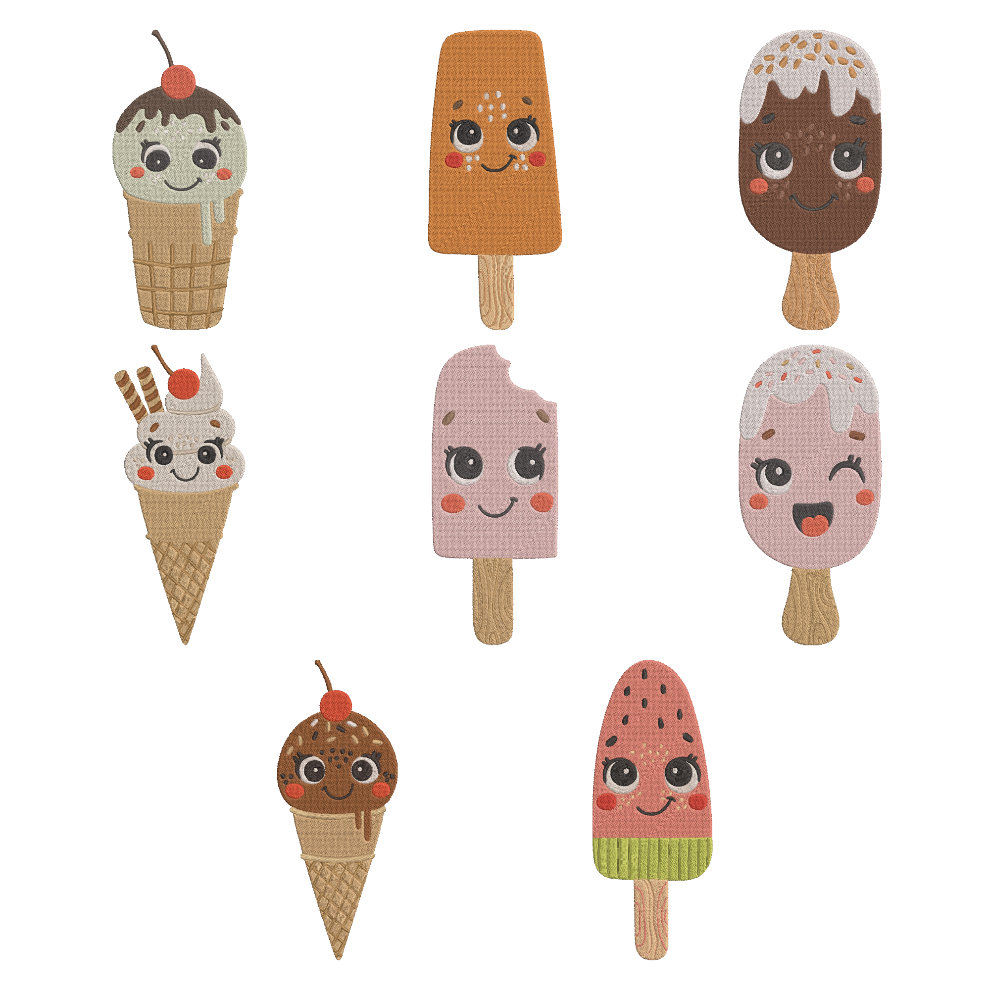 Cute Ice Cream Embroidery Bundle, Kawaii Popsicle Embroidery Design, Sweet Dessert Machine Embroidery