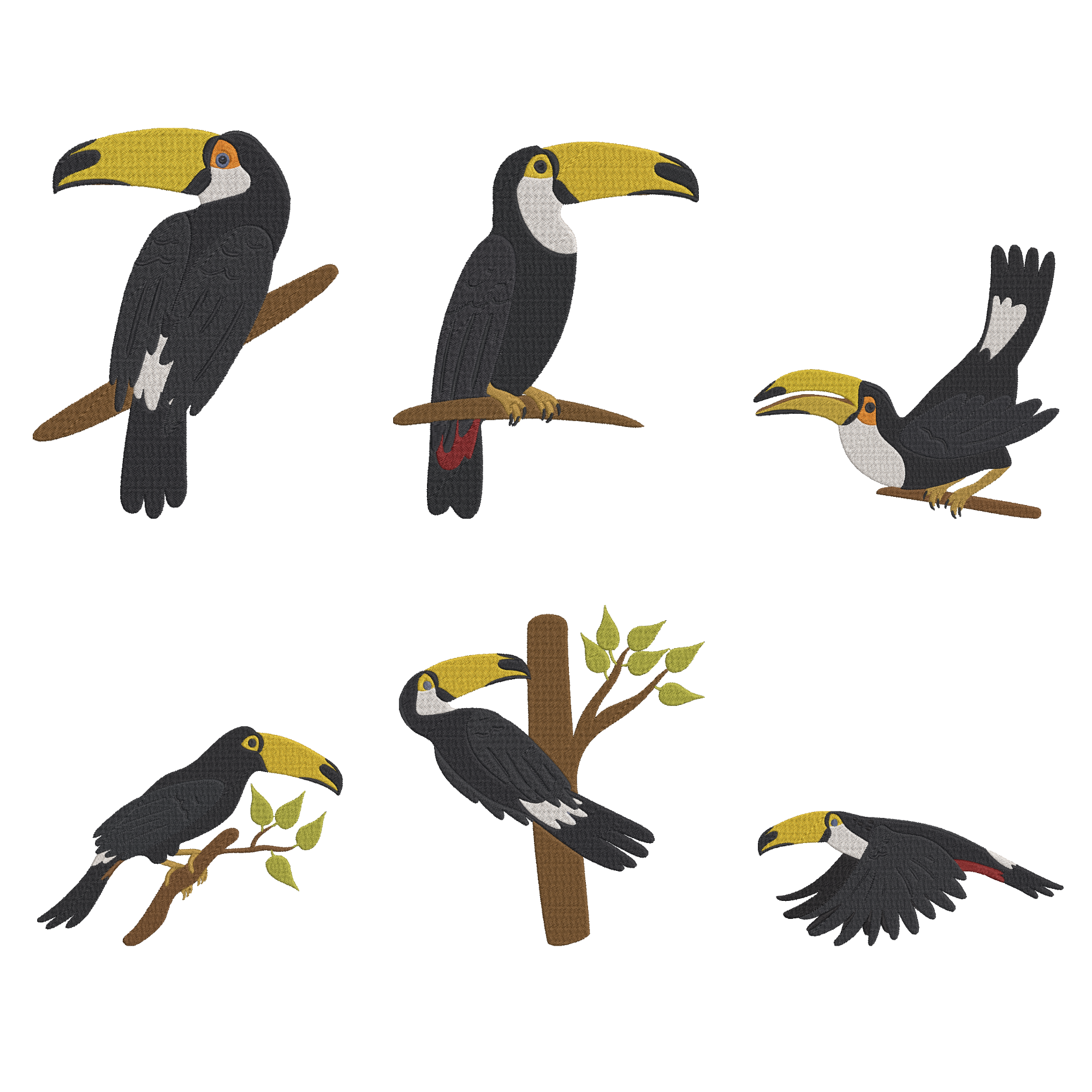 Toucan Embroidery Bundle, Tropical Bird Embroidery Design, Jungle Bird Machine Embroidery File