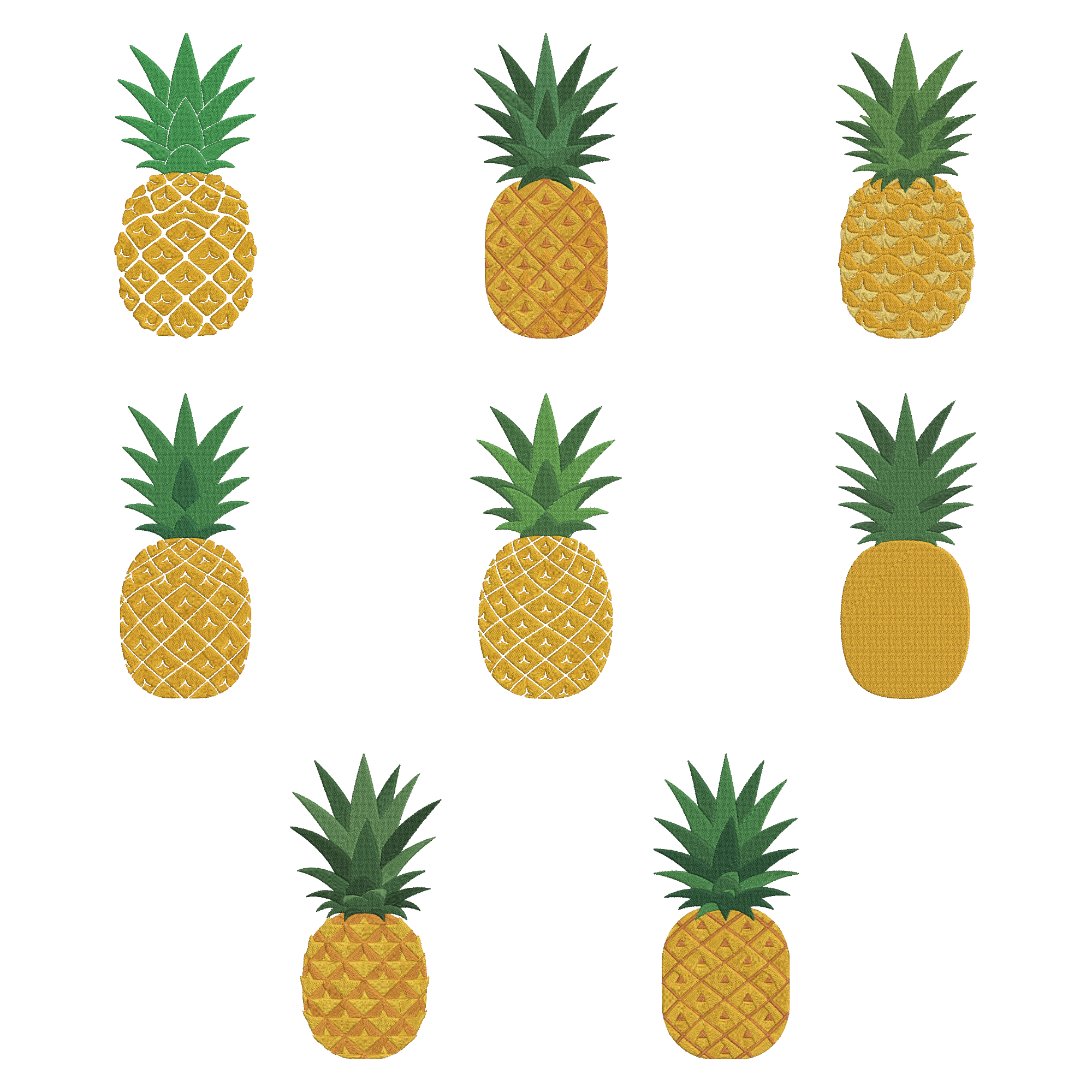Pineapple Embroidery Bundle, Tropical Fruit Embroidery Design, Summer Pineapple Machine Embroidery File