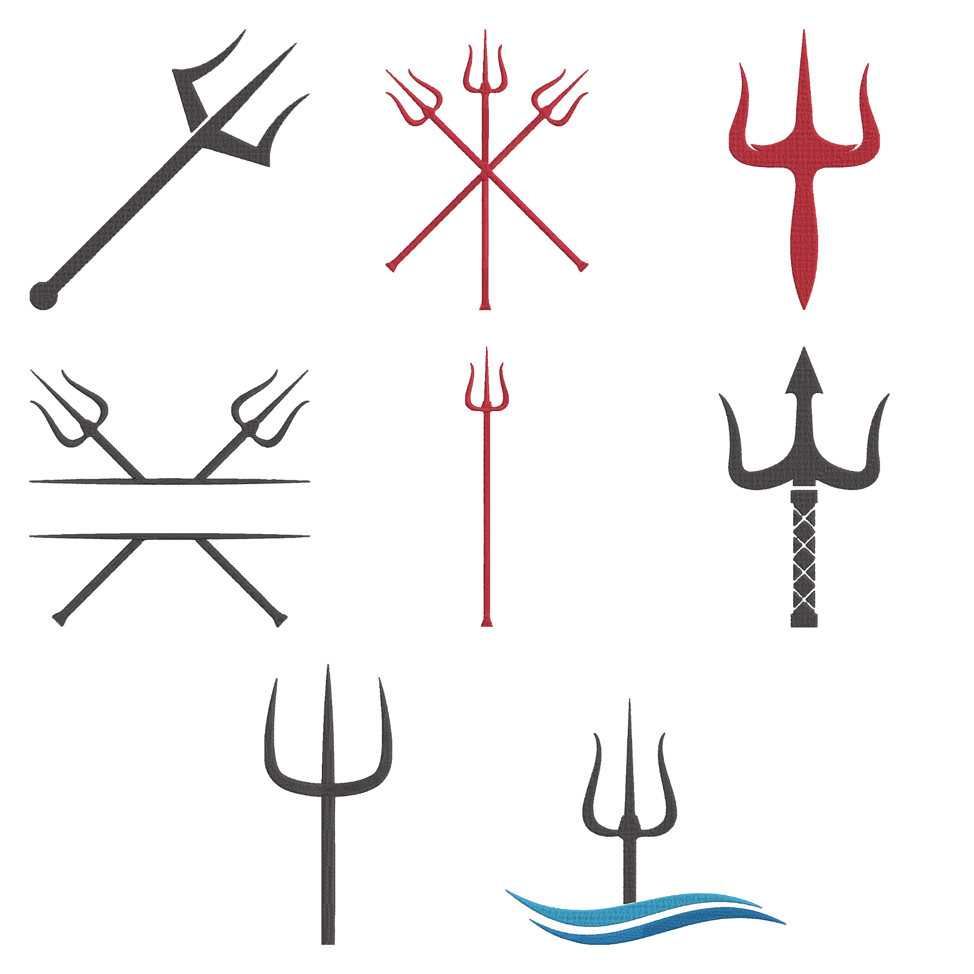 Trident Embroidery Design Bundle, Devil Spear Pattern, Digital Download