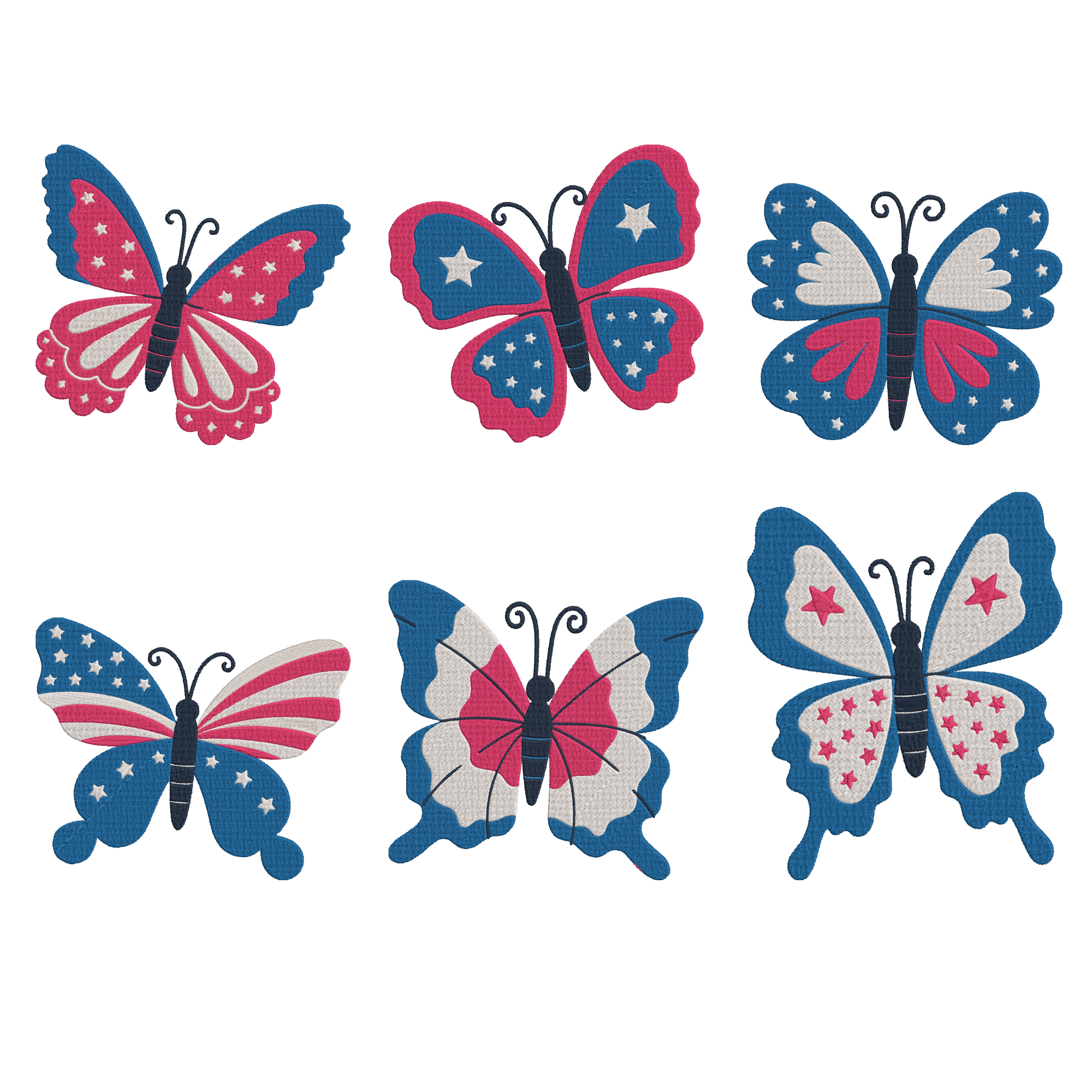 Patriotic Butterfly Embroidery Design Bundle, USA Flag Butterfly Pattern, Digital Download