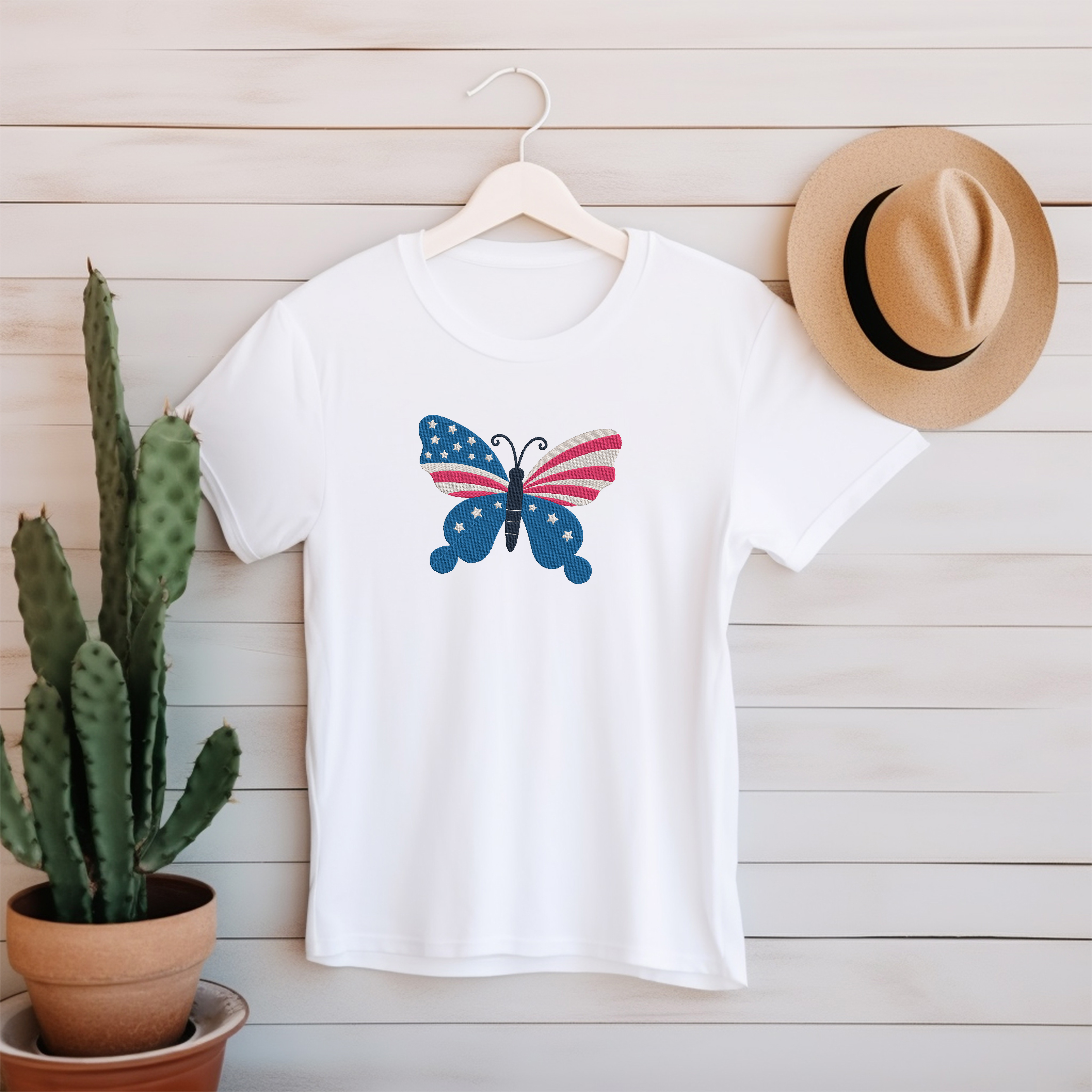 Patriotic Butterfly Embroidery Design Bundle, USA Flag Butterfly Pattern, Digital Download thumbnail 2
