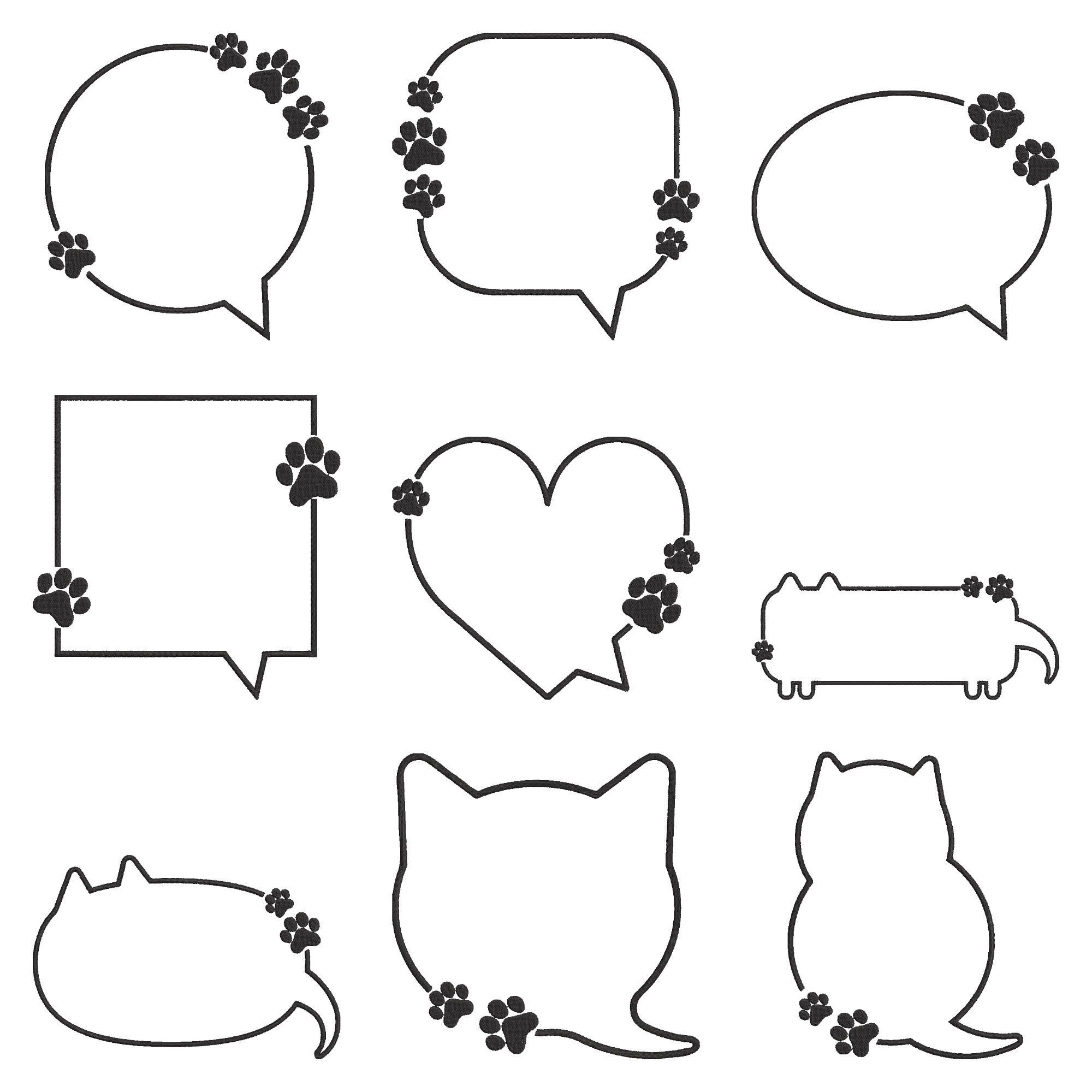 Cat Paw Speech Bubble Embroidery Design Bundle, Cute Cat Frame Embroidery