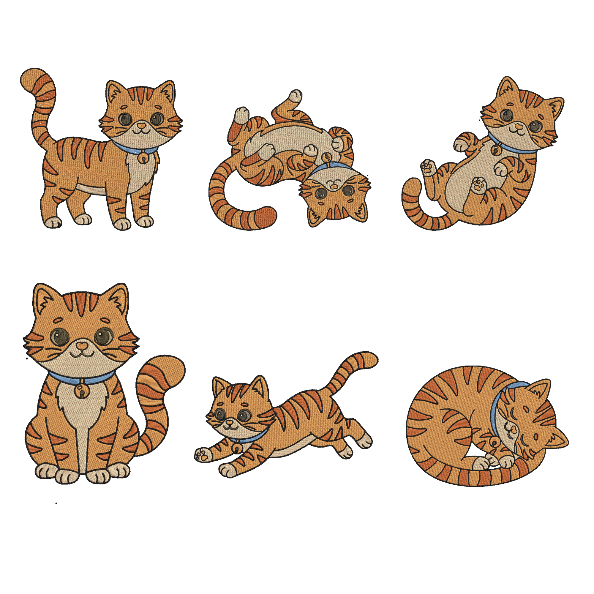 Orange Tabby Cat Embroidery, Kawaii Cat Machine Embroidery, Instant Download