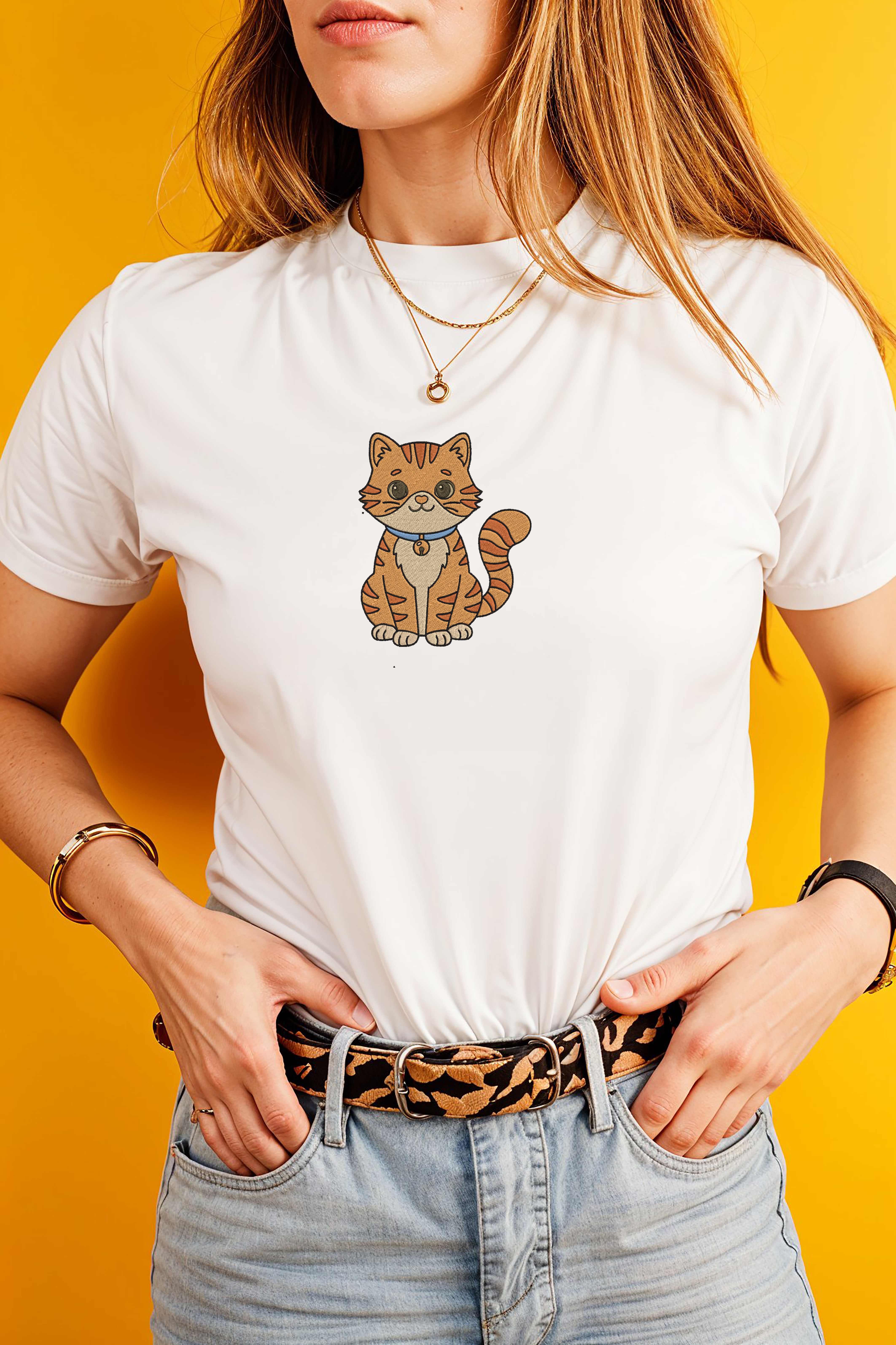 Orange Tabby Cat Embroidery, Kawaii Cat Machine Embroidery, Instant Download thumbnail 2