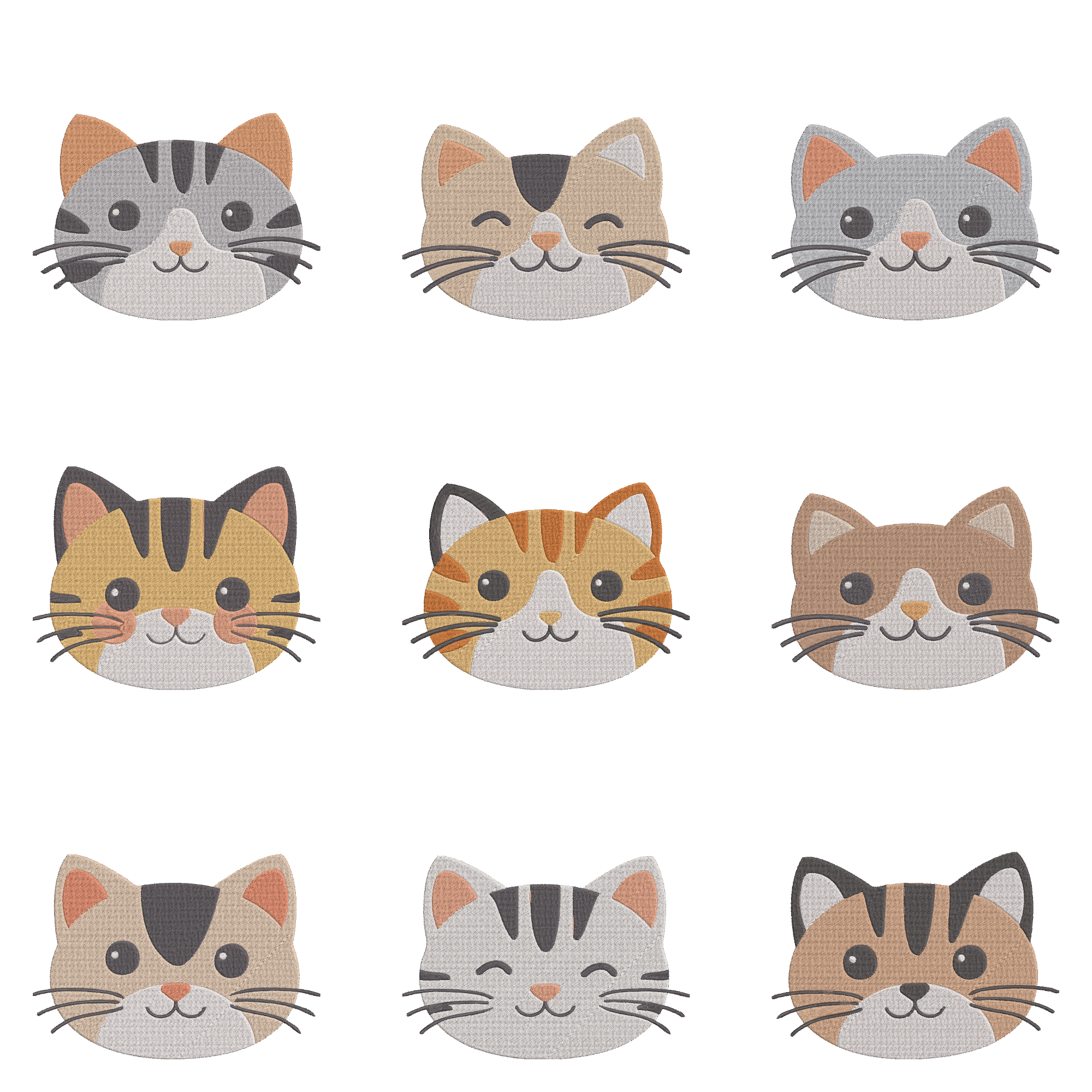 Cute Cat Face Embroidery Bundle, Kitten Head Embroidery Design