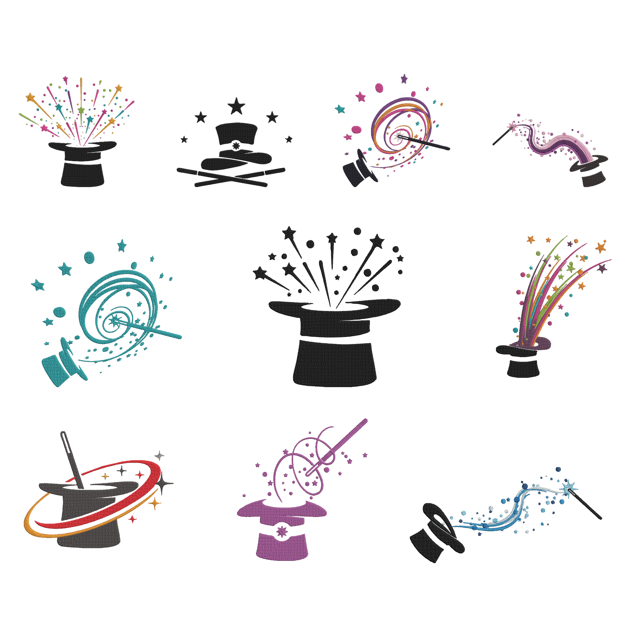 Magic Hat Embroidery Bundle, Wizard Magic Embroidery Design, Instant Download