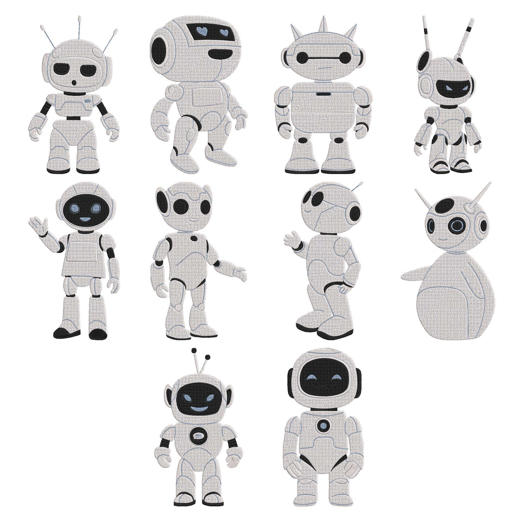 Robot Embroidery Bundle, Futuristic Robot Embroidery Design, Instant Download
