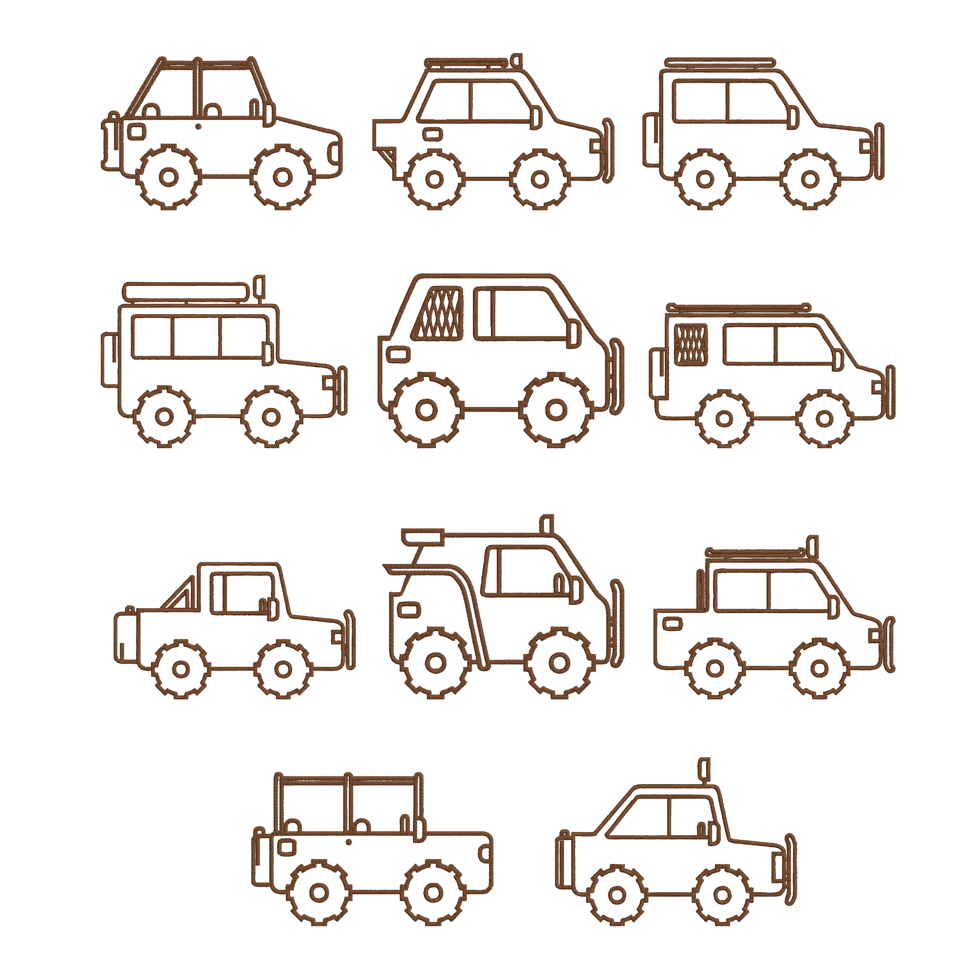 Off Road Car Embroidery Bundle, Jeep Vehicle Embroidery Design, SUV Truck Machine Embroidery File