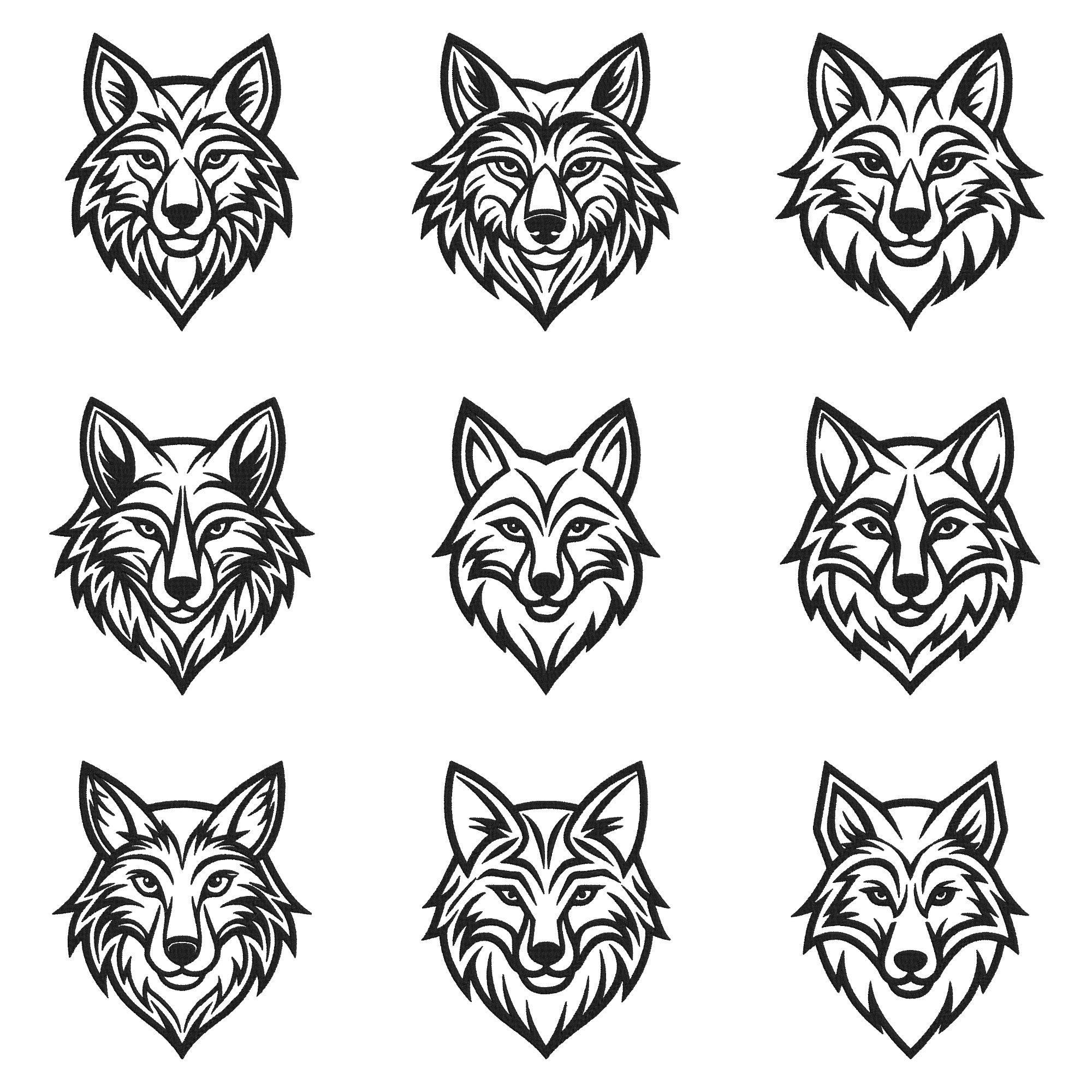 Wolf Head Embroidery Design, Wolf Silhouette Embroidery File, Instant Download