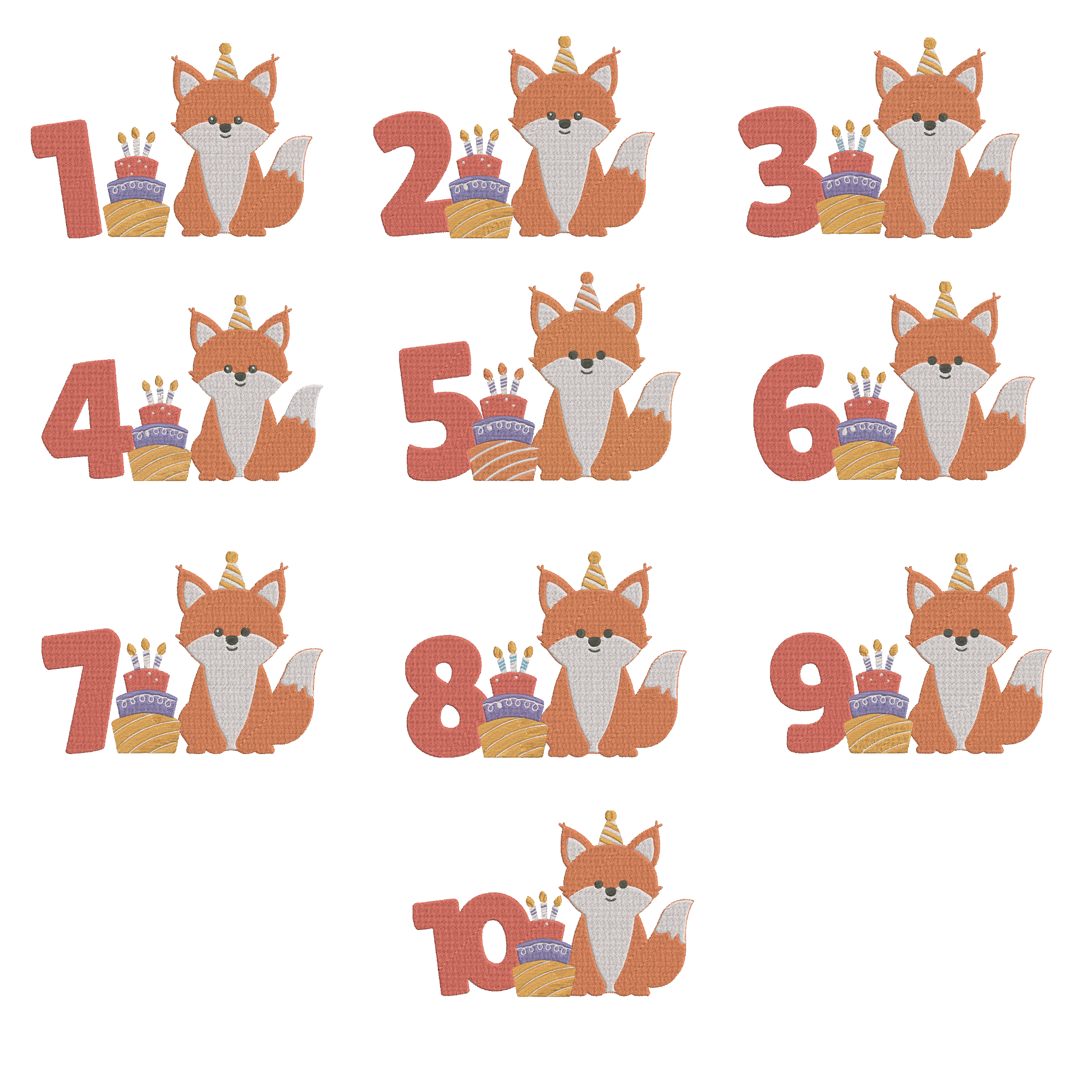 Fox Birthday Number Embroidery Design, Woodland Animal Birthday Embroidery,  Instant Download