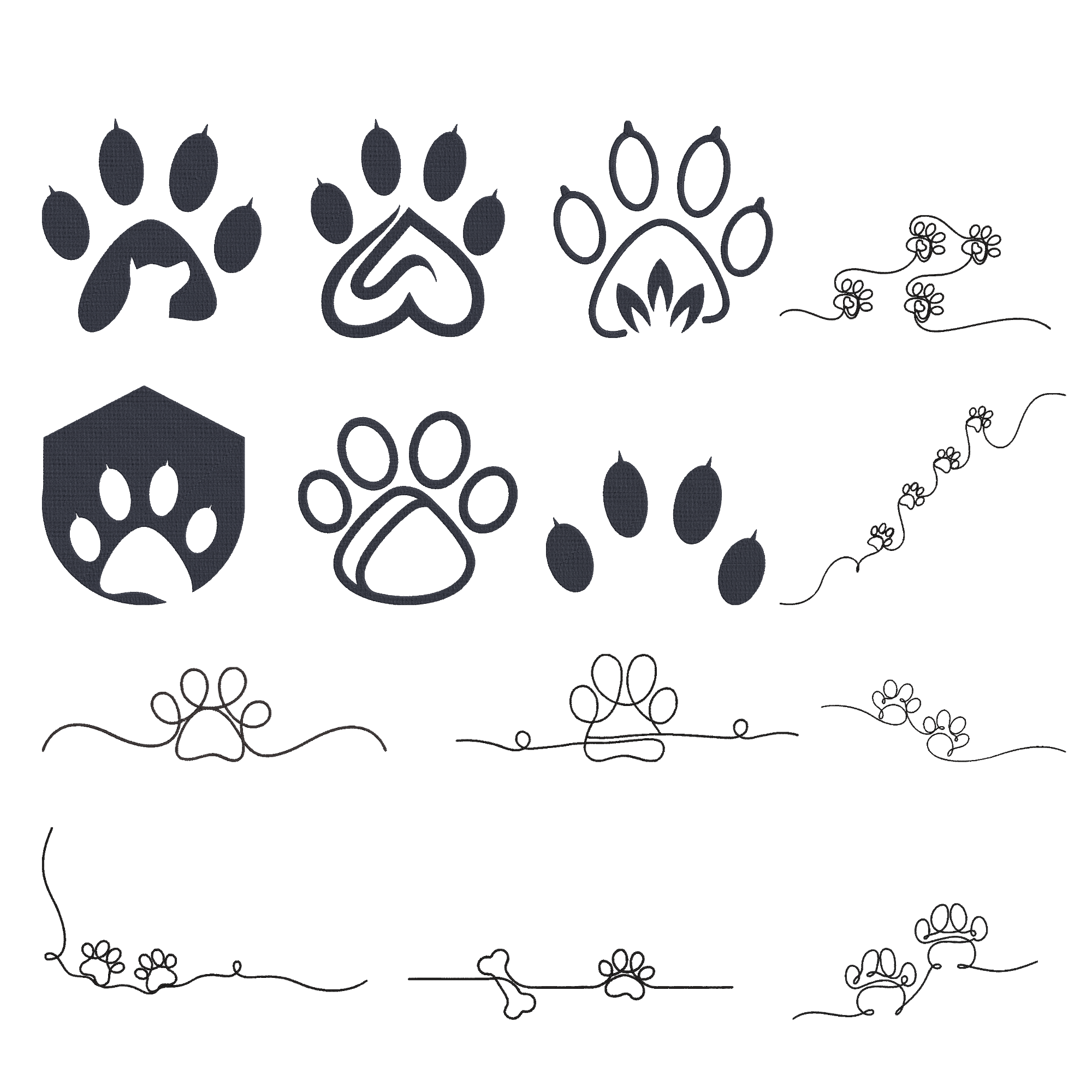 Dog Paw Outline Embroidery Design , Paw Print Machine Embroidery File, Instant download